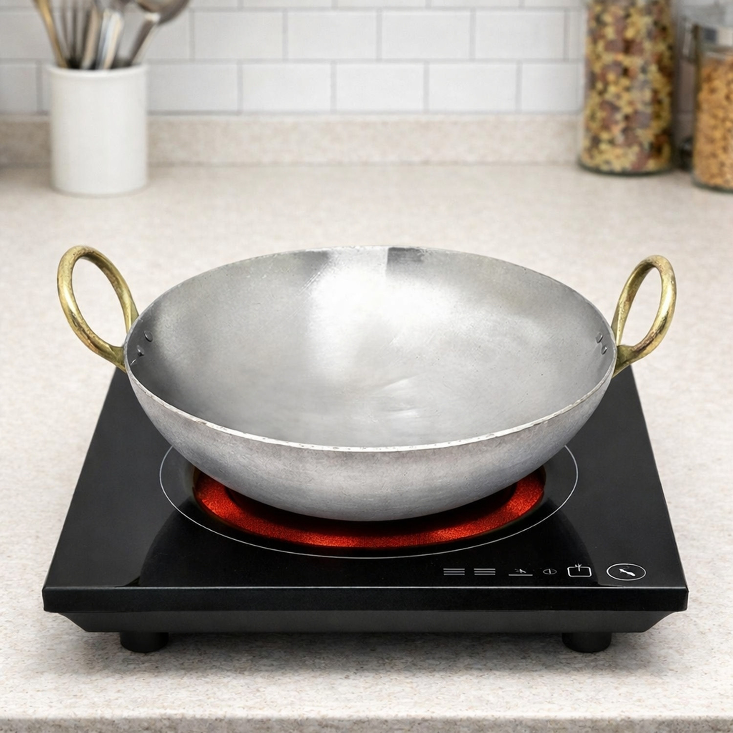 Image of Timeking Stainless Steel Kadhai,Poori,Halwa,Egg Fry,Sandwich Bottom Heavy Gauge Kadhai, Kadhai 36 cm diameter 5 L capacity (Steel)