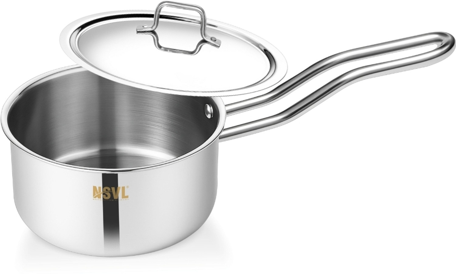 Image of BERTOL KITCHENWARE Stainless Steel Flat Base Belly Saucepan With Steel Lid Sauce Pan 18 cm diameter with Lid 1.5 L capacity (Stainless Steel)