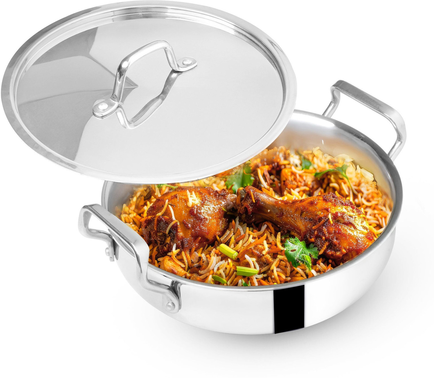 Image of NIRLON Triply Stainless Steel Cookware Tope /Patila 20cm Tope /Bhagona /Patila 3.1 L capacity 20 cm diameter (Triply, Non-stick, Induction Bottom)