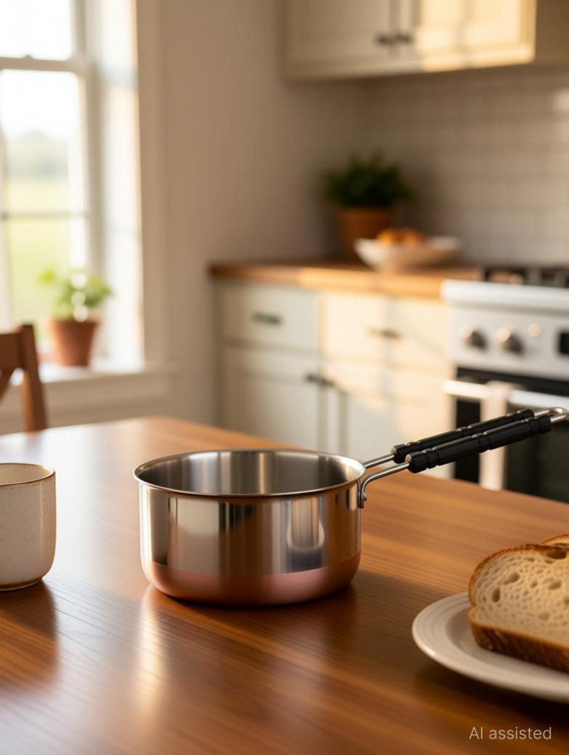 Image of GALOOF Stainless Steel Copper bottom Sauce Pan / MILK PAN / TEA PAN Capacity:-1L Sauce Pan 15.5 cm diameter 1 L capacity (Stainless Steel)