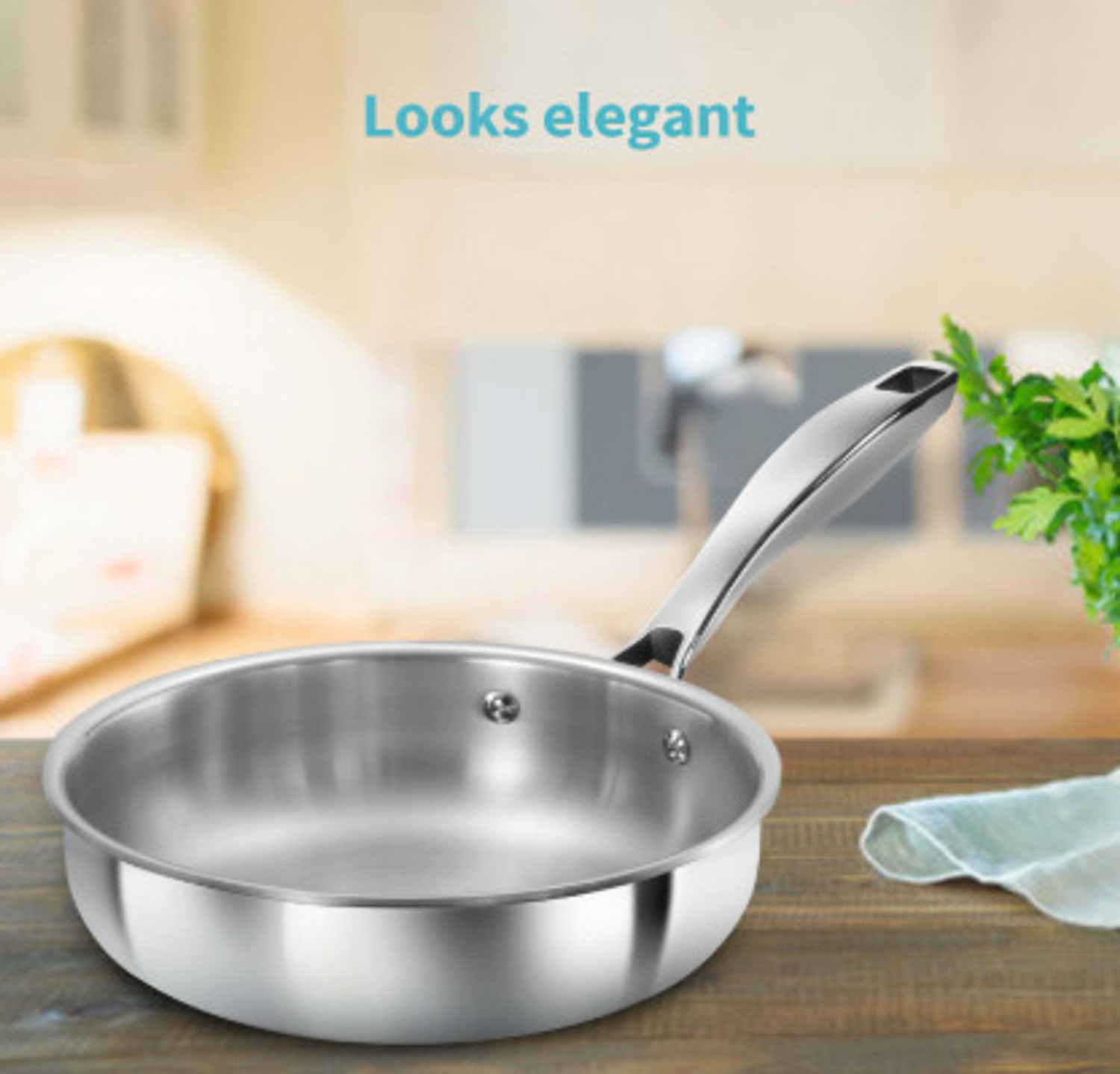 Image of Hawkins 22 cm Frying Pan, Triply Stainless Steel Fry Pan with Stainless Steel Handle Fry Pan 22 cm diameter with Lid 0.6 L capacity (Triply, Induction Bottom)