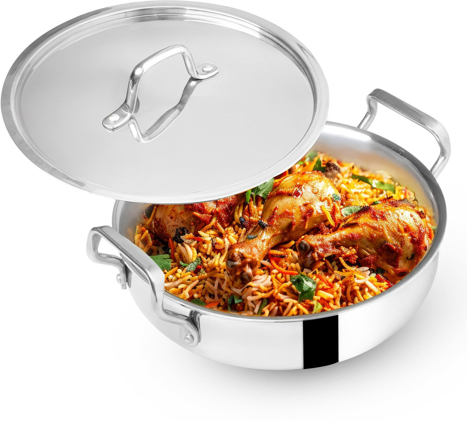 Image of NIRLON Triply Stainless Steel Cookware Tope /Patila 20cm Tope /Bhagona /Patila 3.1 L capacity 20 cm diameter (Triply, Non-stick, Induction Bottom)