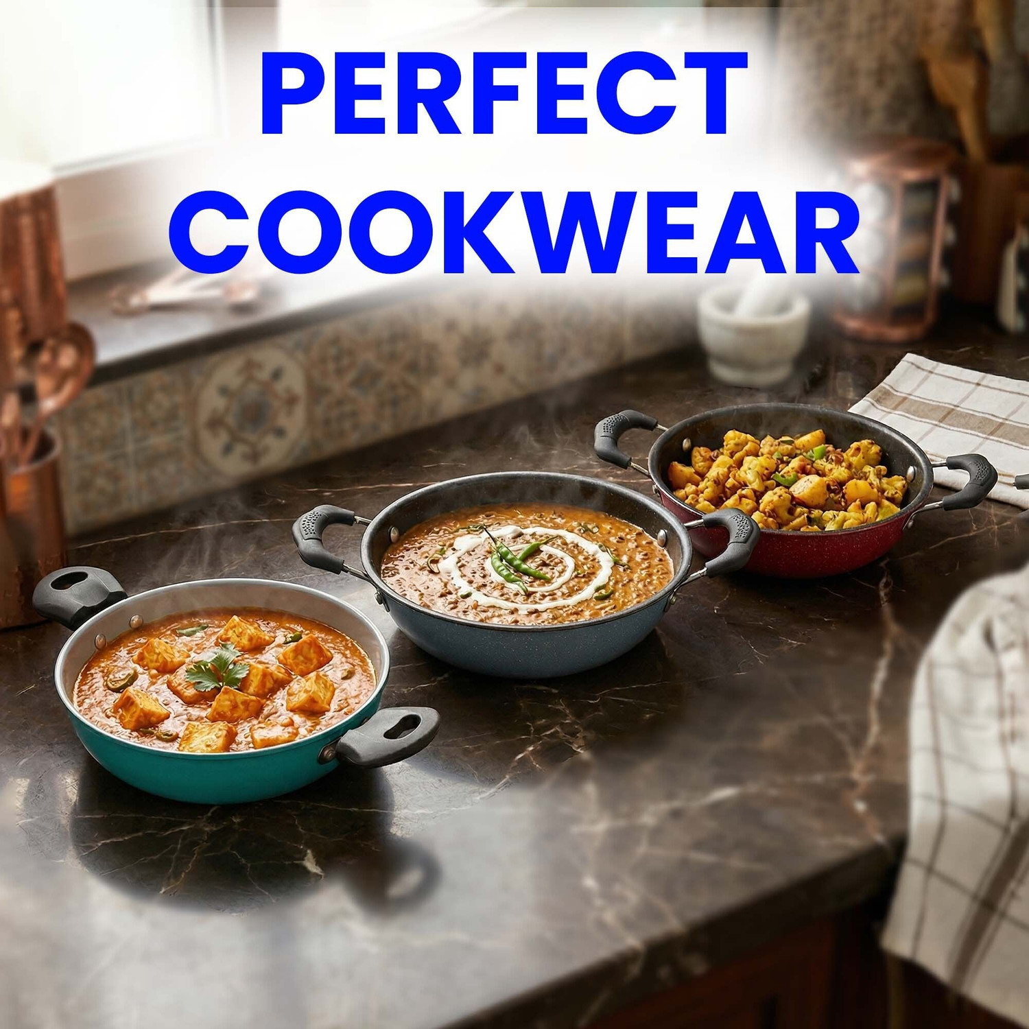 Image of Flipkart SmartBuy 3-Piece Granite Pattern Non-Stick Set with Stainless Steel Lids Induction Bottom Non-Stick Coated Cookware Set (Aluminium, 5 - Piece)