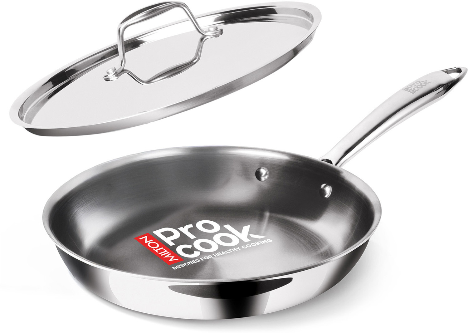 Image of Hawkins 22 cm Frying Pan, Triply Stainless Steel Fry Pan with Stainless Steel Handle Fry Pan 22 cm diameter with Lid 0.6 L capacity (Triply, Induction Bottom)