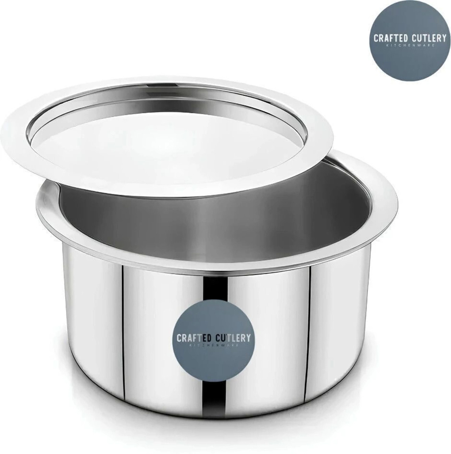 Image of CraftedCutlery Heavy Stainless Steel Tope With Lid | Bhagola | Patila | Flat Bottom Tope 2.5 L capacity 22 cm diameter (Stainless Steel, Induction Bottom)