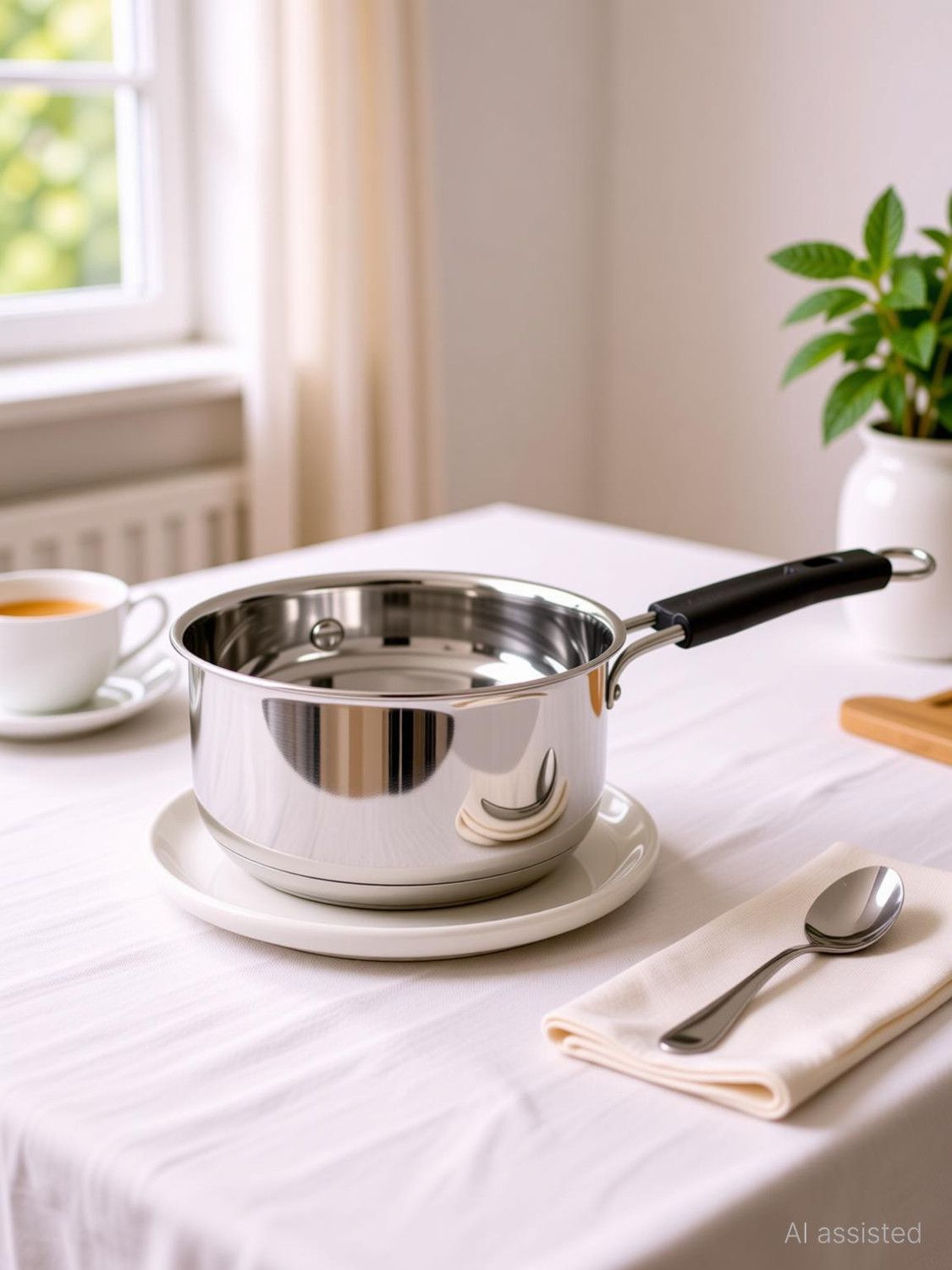 Image of GALOOF Stainless Steel Copper bottom Sauce Pan / MILK PAN / TEA PAN Capacity:-1L Sauce Pan 15.5 cm diameter 1 L capacity (Stainless Steel)