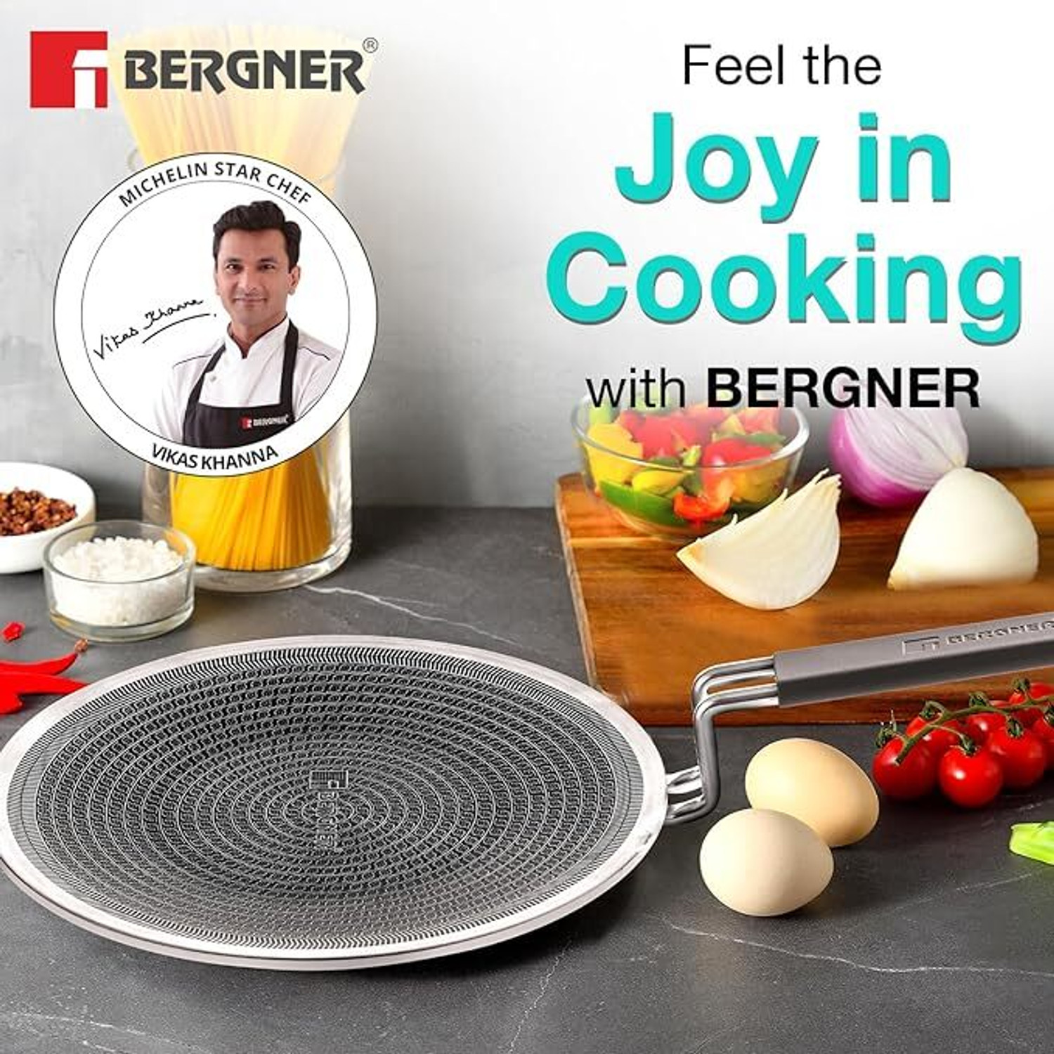 Image of Papaya Triply Honeycomb Chapati Tawa | 2-Year Warranty | Metal Spoon Friendly Tawa 25 cm diameter (Triply, Non-stick, Induction Bottom)