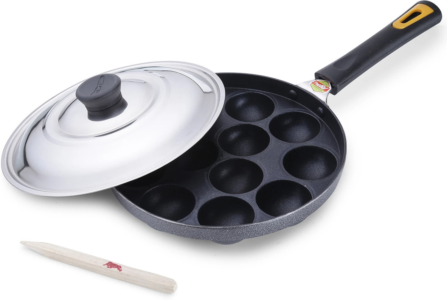 Image of ANJALI DAL12 Appa Patra Diamond Series, Black Tawa 25 cm diameter with Lid (Hard Anodised, Non-stick, Induction Bottom)