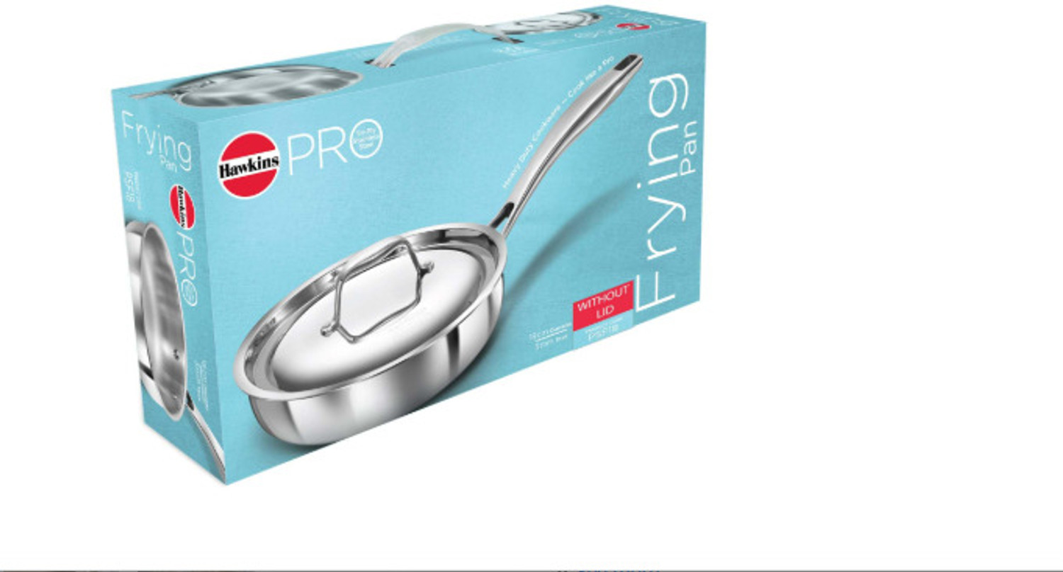 Image of Hawkins 22 cm Frying Pan, Triply Stainless Steel Fry Pan with Stainless Steel Handle Fry Pan 22 cm diameter with Lid 0.6 L capacity (Triply, Induction Bottom)