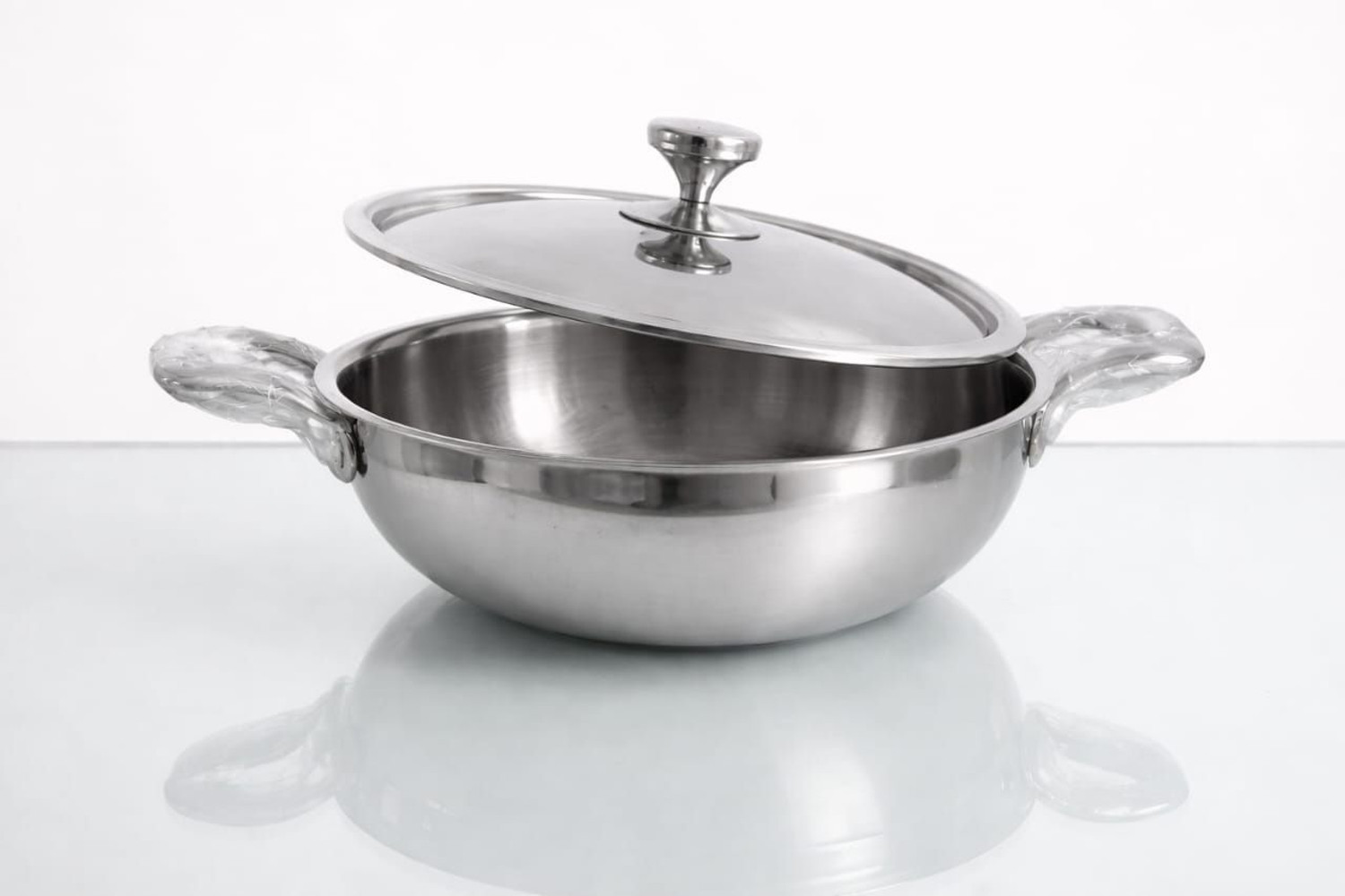 Image of BLkitchenmart Copper Bottom kadai Cooking Stainless Steel Bottom Pot Pans for Frying Kadhai 26 cm diameter 3 L capacity (Stainless Steel, Induction Bottom)