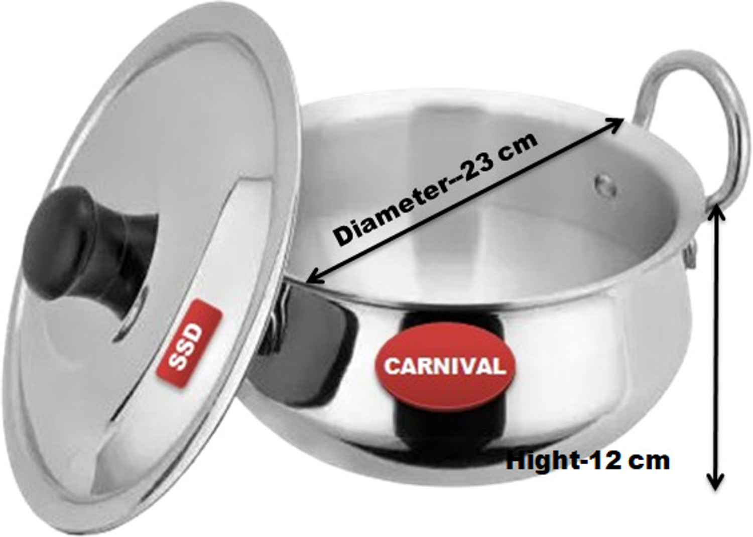 Image of CARNIVAL Aluminium Handi /Biryani Pot /Pot Pan With Stainless Steel Lid Handi 4 L with Lid (Aluminium, Induction Bottom)