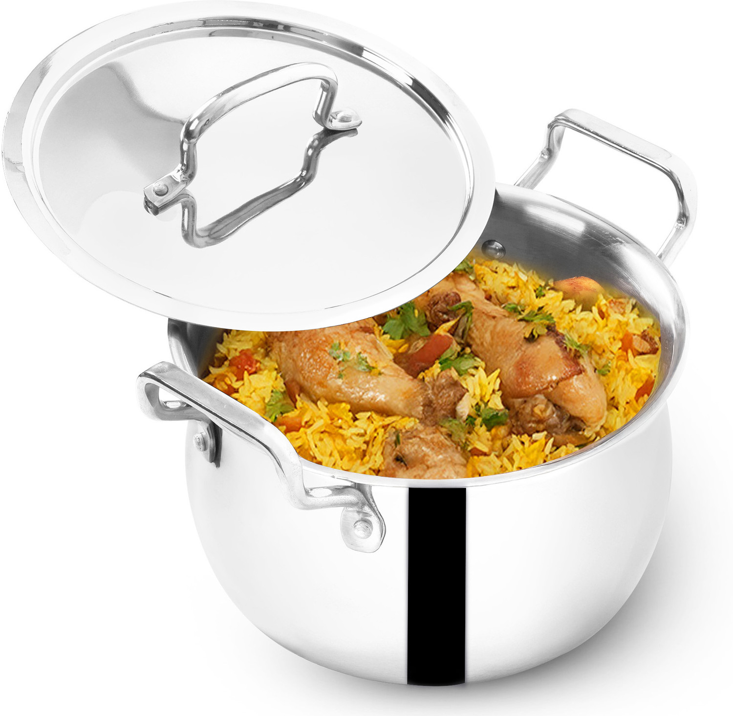 Image of NIRLON Triply Stainless Steel Cookware Tope /Patila 20cm Tope /Bhagona /Patila 3.1 L capacity 20 cm diameter (Triply, Non-stick, Induction Bottom)
