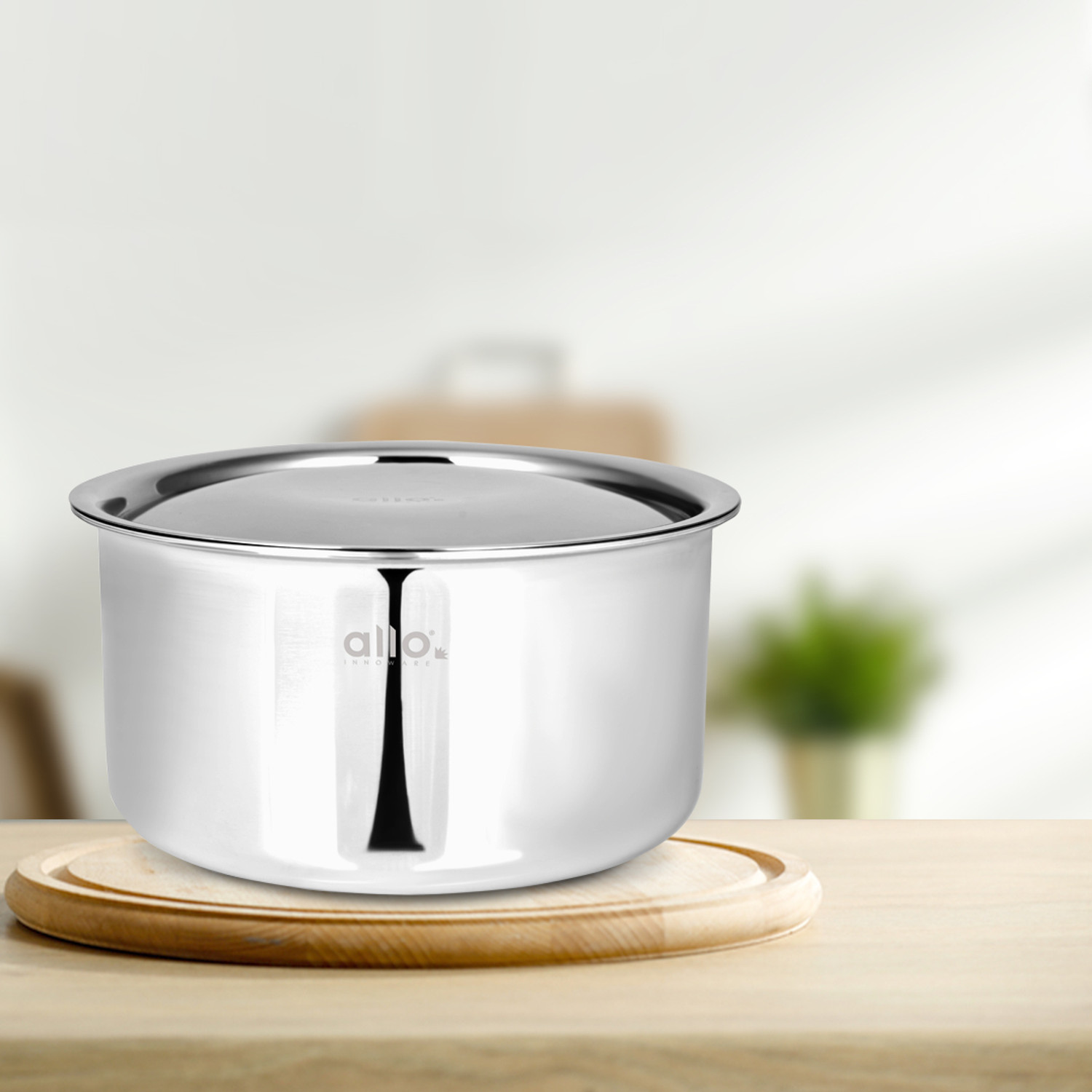 Image of CraftedCutlery Heavy Stainless Steel Tope With Lid | Bhagola | Patila | Flat Bottom Tope 2.5 L capacity 22 cm diameter (Stainless Steel, Induction Bottom)