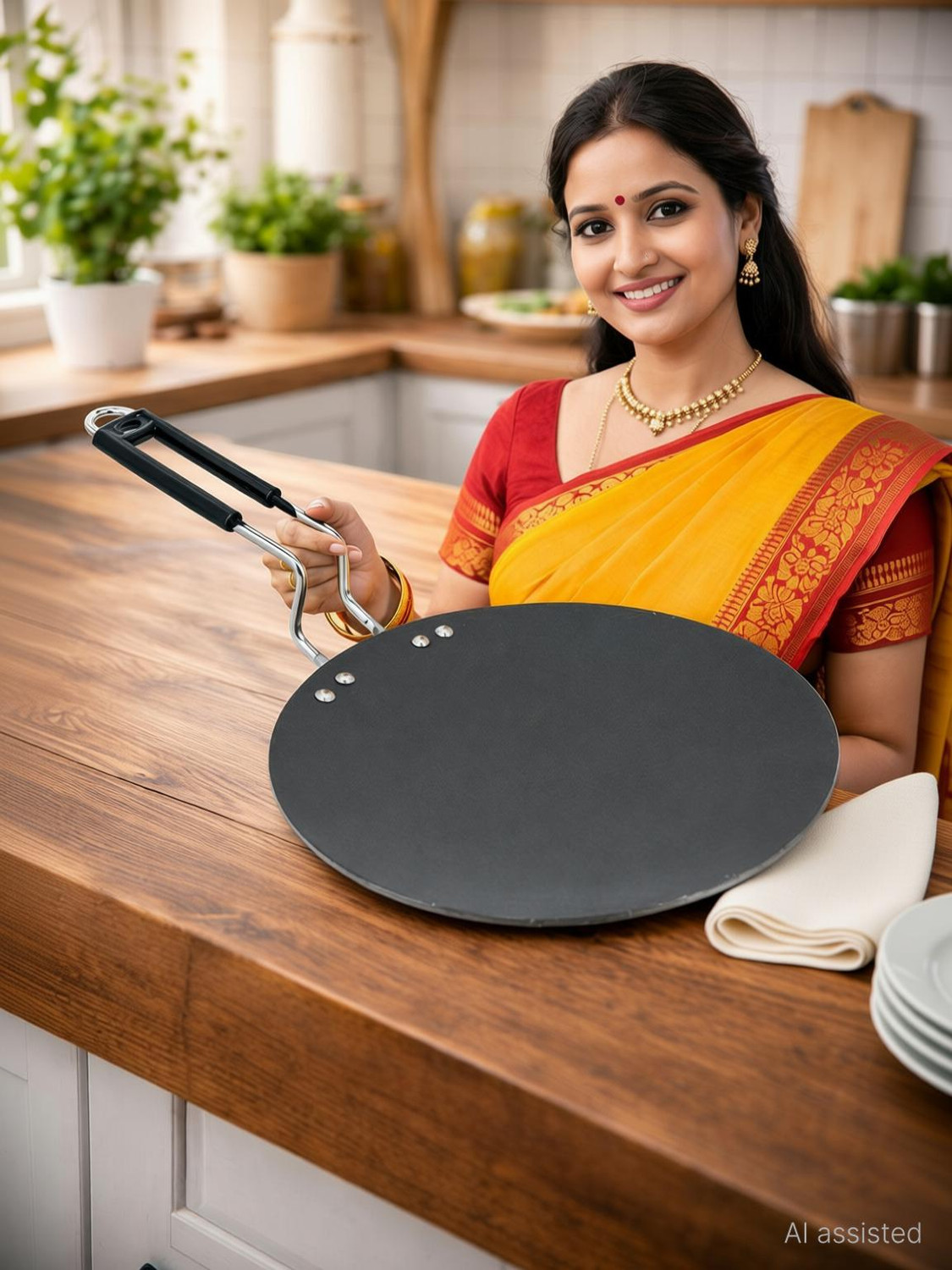 Image of Sunflame Chapato Tawa 250 mm*4.06mm IB Tawa 26 cm diameter with Lid (Hard Anodised, Non-stick, Induction Bottom)
