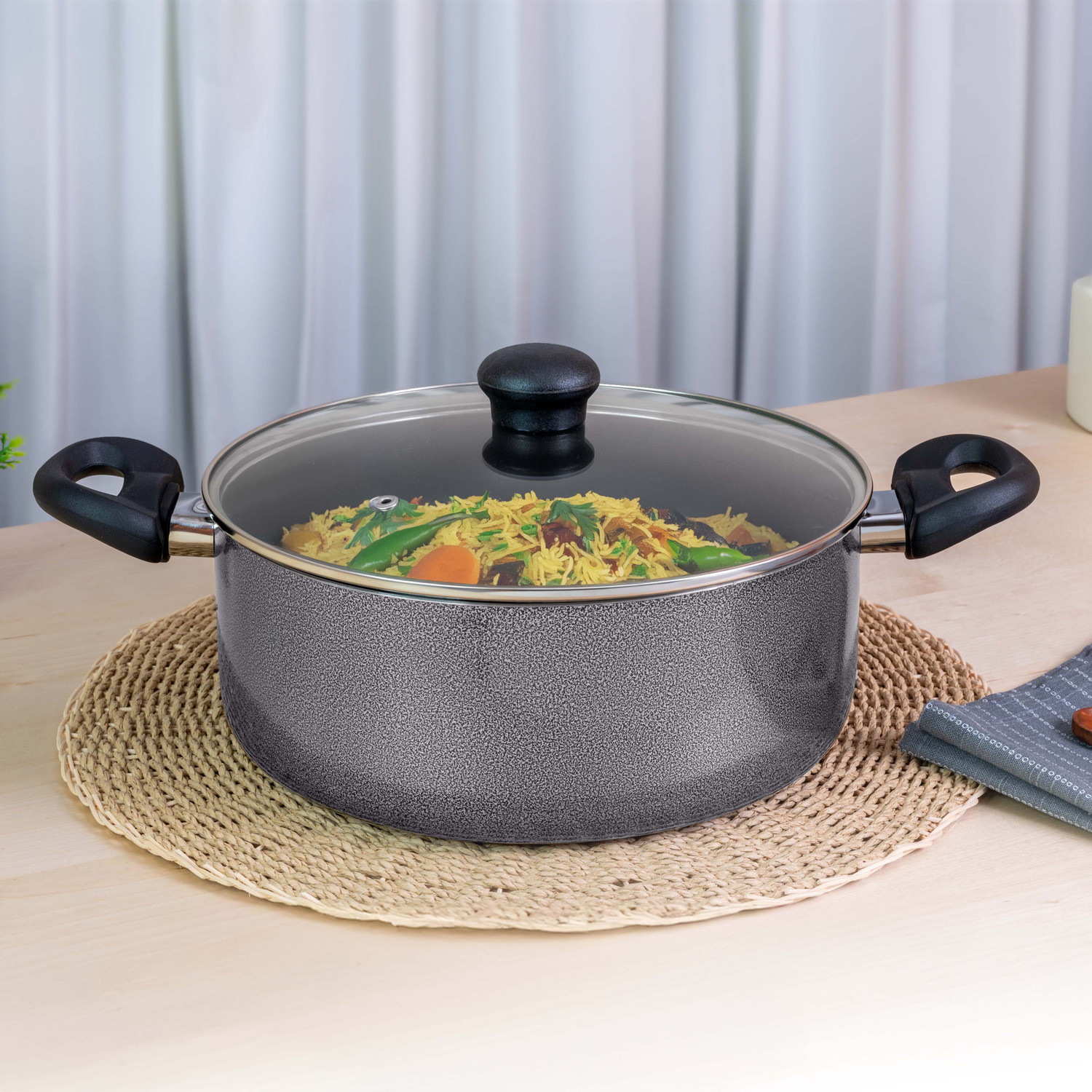 Image of TheBartanBazzar Kadhai 30 cm diameter with Lid 4.5 L capacity (Iron, Non-stick, Induction Bottom)
