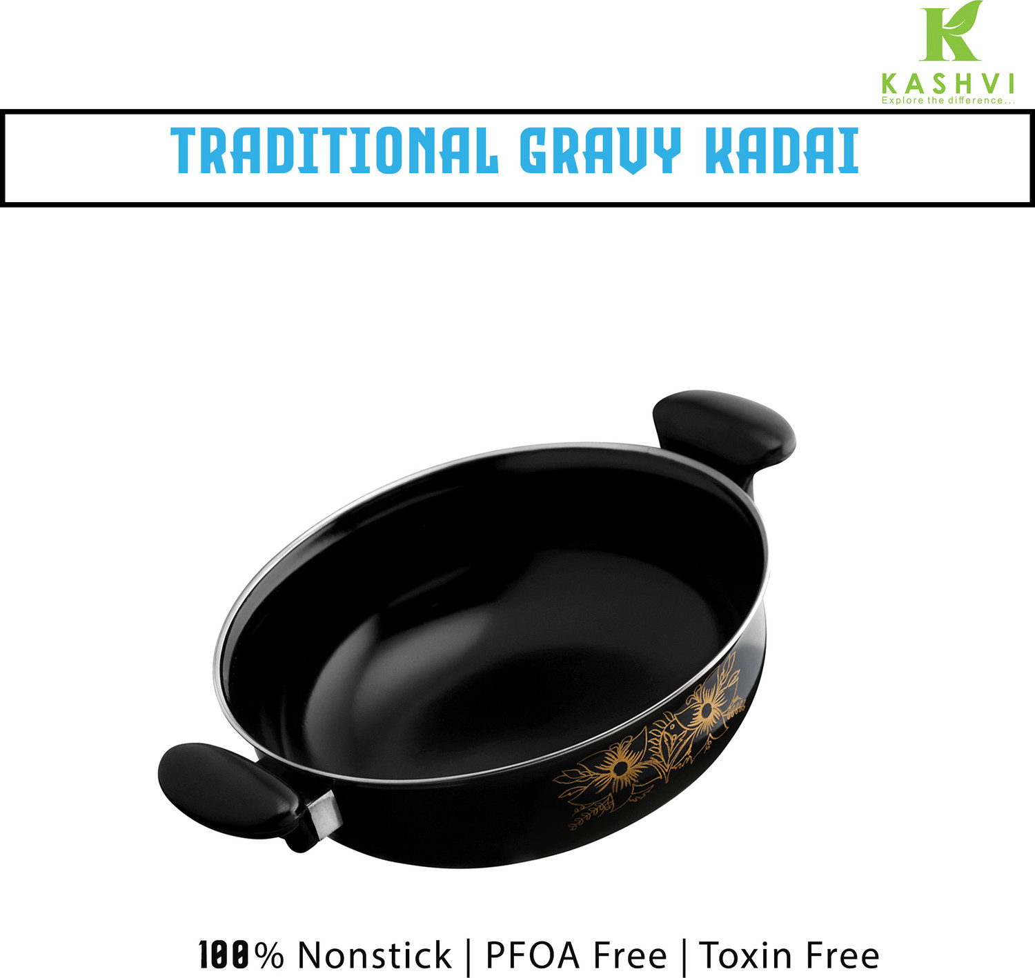 Image of Kashvi Premium Kadhai Kadhai 26 cm diameter 3.5 L capacity (Cast Iron, Non-stick, Induction Bottom)