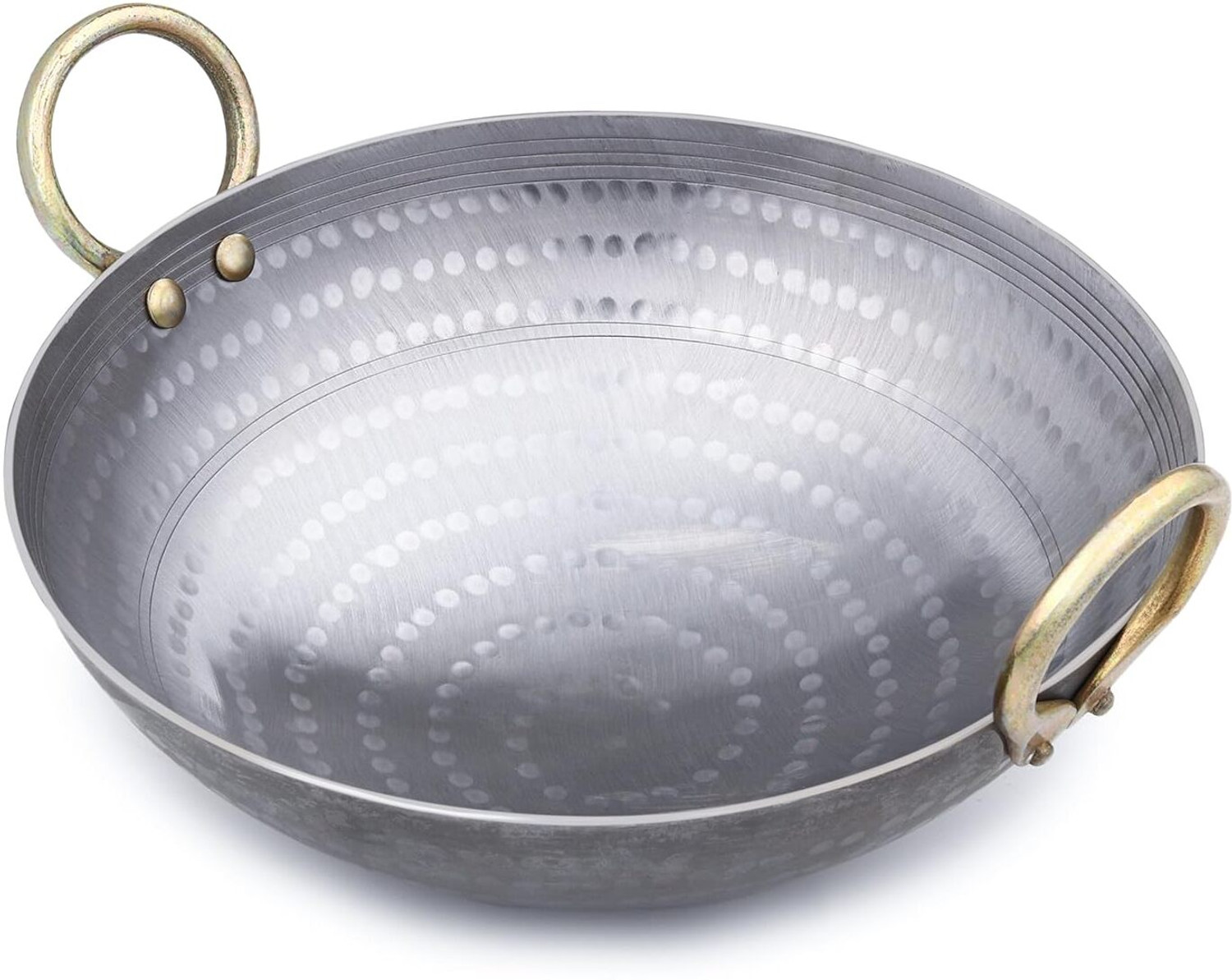 Image of PTR Hammered Iron Kadhai with Handle - Food-Grade Iron for Healthy Cooking (5L) Kadhai 33 cm diameter 5 L capacity (Iron)