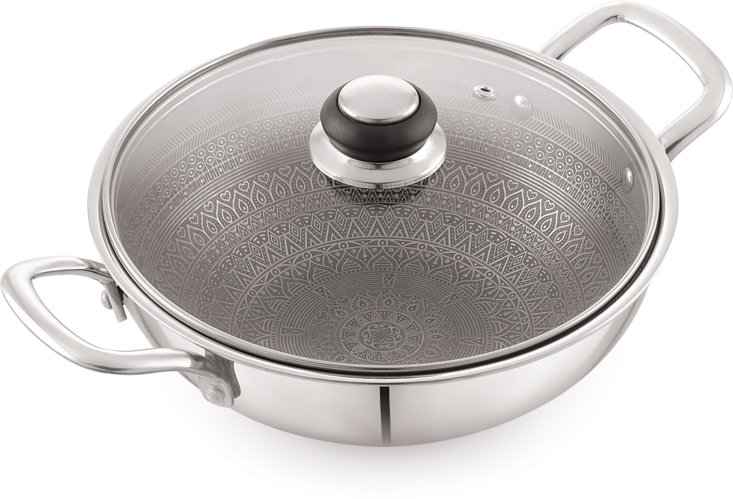 Image of ANJALI DAL12 Appa Patra Diamond Series, Black Tawa 25 cm diameter with Lid (Hard Anodised, Non-stick, Induction Bottom)