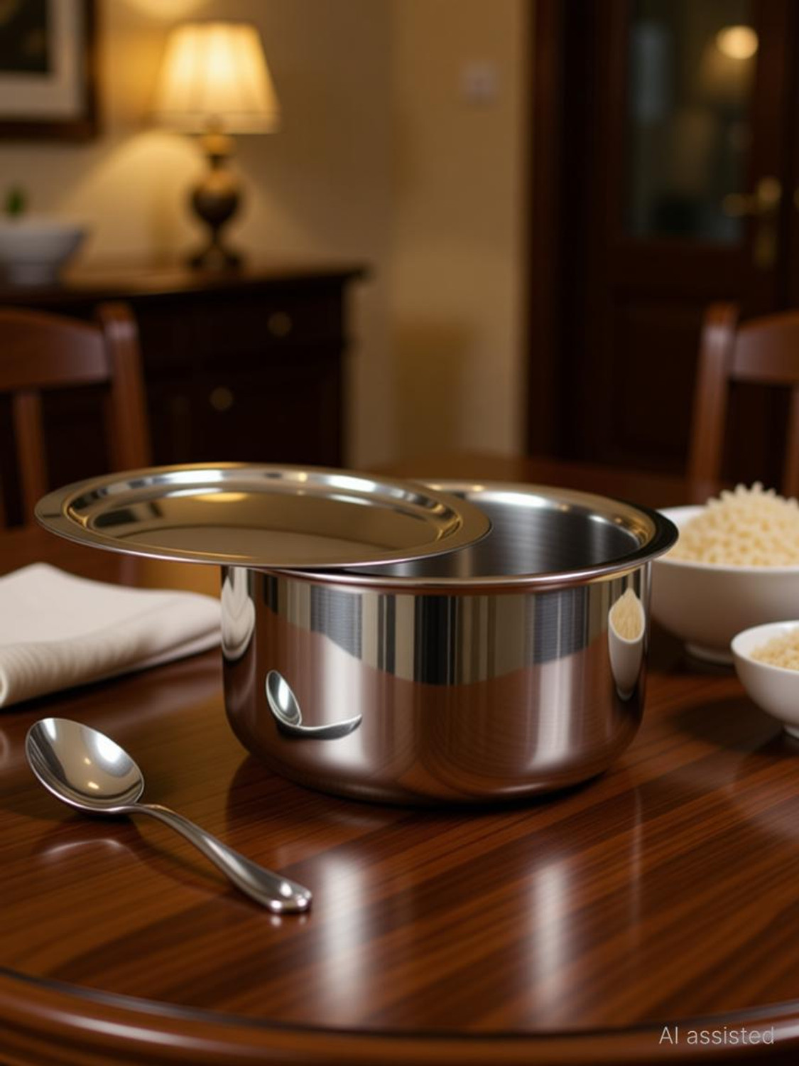 Image of CraftedCutlery Heavy Stainless Steel Tope With Lid | Bhagola | Patila | Flat Bottom Tope 2.5 L capacity 22 cm diameter (Stainless Steel, Induction Bottom)