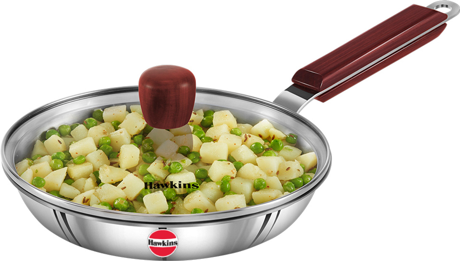 Image of Hawkins 22 cm Frying Pan, Triply Stainless Steel Fry Pan with Stainless Steel Handle Fry Pan 22 cm diameter with Lid 0.6 L capacity (Triply, Induction Bottom)
