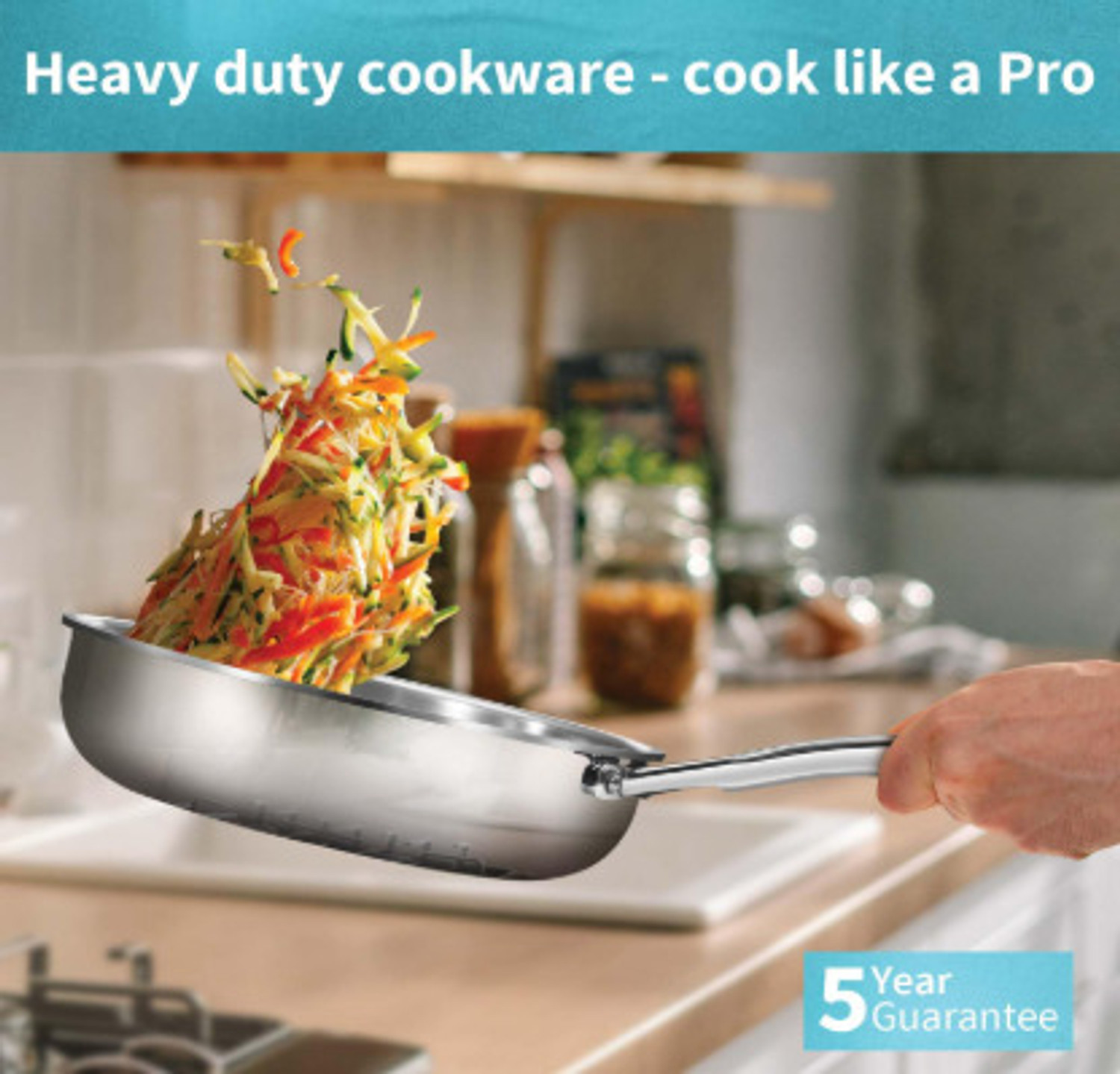 Image of Hawkins 22 cm Frying Pan, Triply Stainless Steel Fry Pan with Stainless Steel Handle Fry Pan 22 cm diameter with Lid 0.6 L capacity (Triply, Induction Bottom)