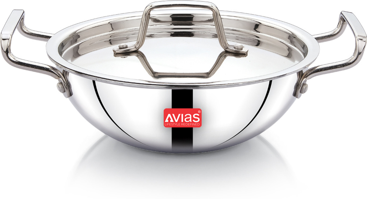 Image of AVIAS IB Belly Cookpot with Glass Lid /Gas Stove Friendly /Rust-Resistant Cookware Pot 18 cm diameter 2.25 L capacity with Lid (Stainless Steel, Induction Bottom)