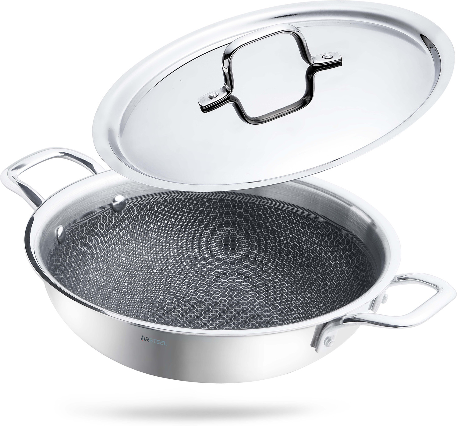 Image of Aramex Non-Stick Honeycomb Triply Stainless Fry Pan 26 cm diameter with Lid 2.3 L capacity (Triply, Non-stick, Induction Bottom)