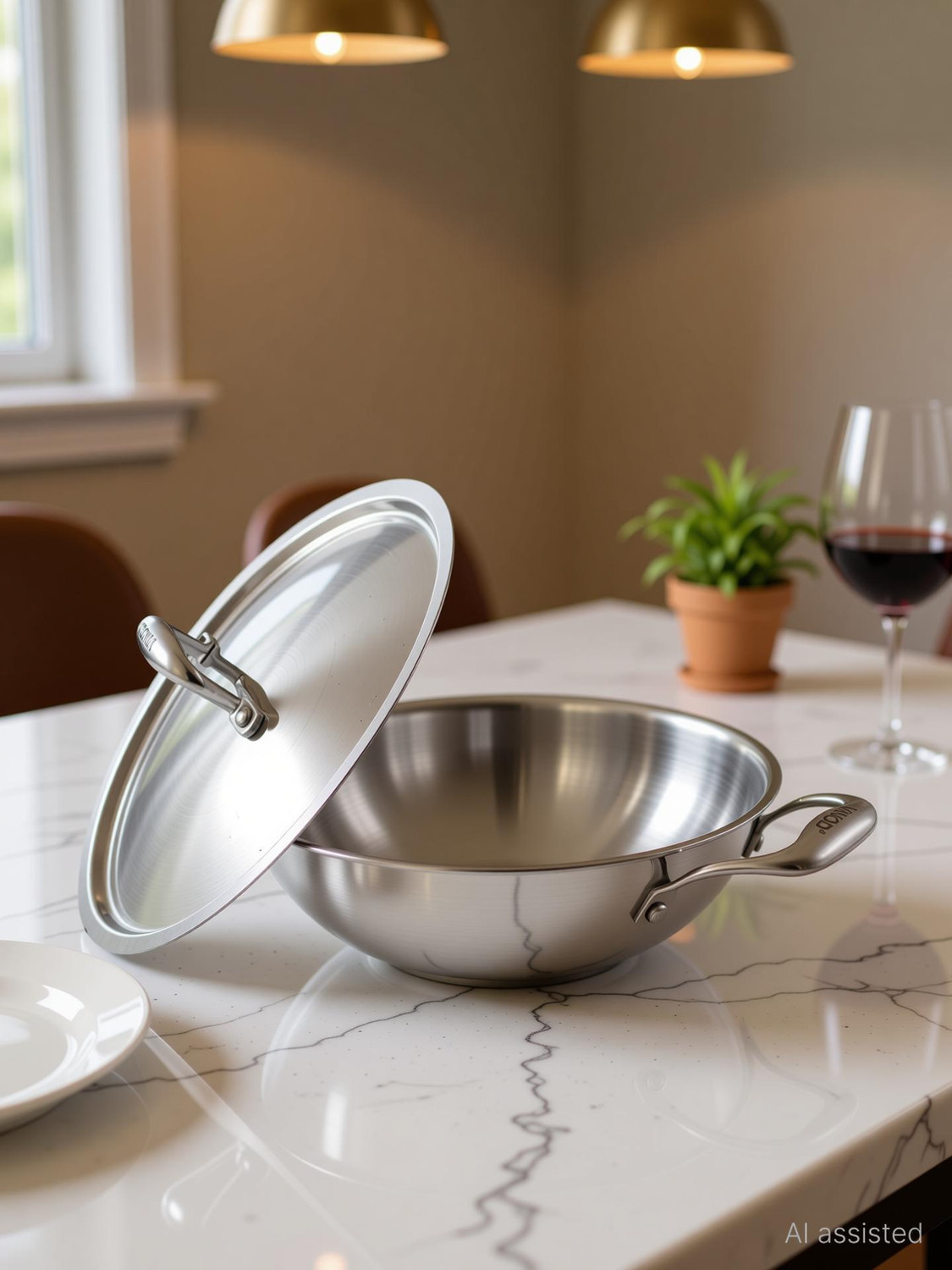 Image of Kraft Stainless Steel Futuretec Triply Stainless Steel Extra Deep Kadhai 24 cm diameter with Lid 3.3 L capacity (Stainless Steel, Induction Bottom)