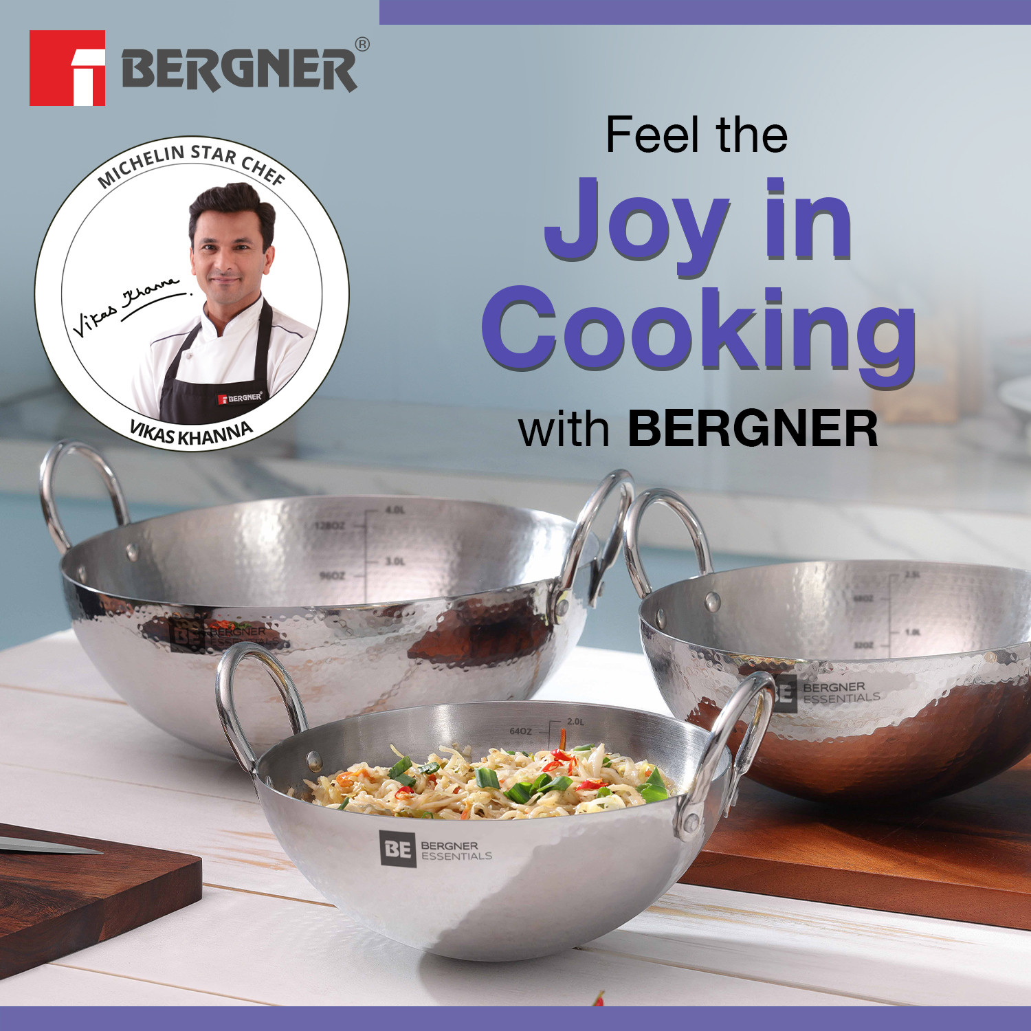 Image of BERGNER BE Bergner Essentials Kadhai 14 cm diameter 0.59 L capacity (Stainless Steel, Induction Bottom)