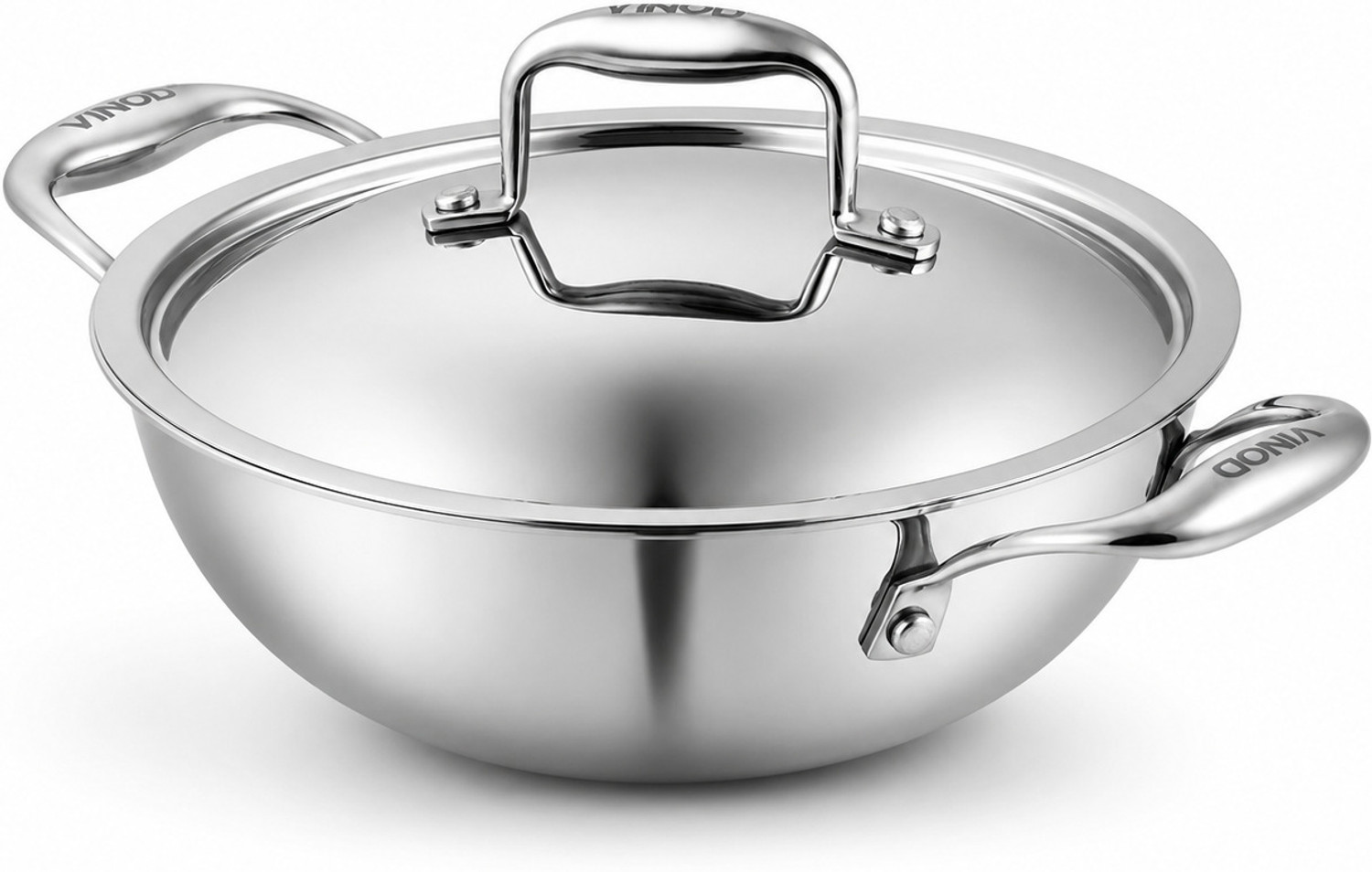 VINOD Platinum Triply Stainless Steel Extra Deep Kadhai 26 cm diameter with Lid 3.7 L capacity