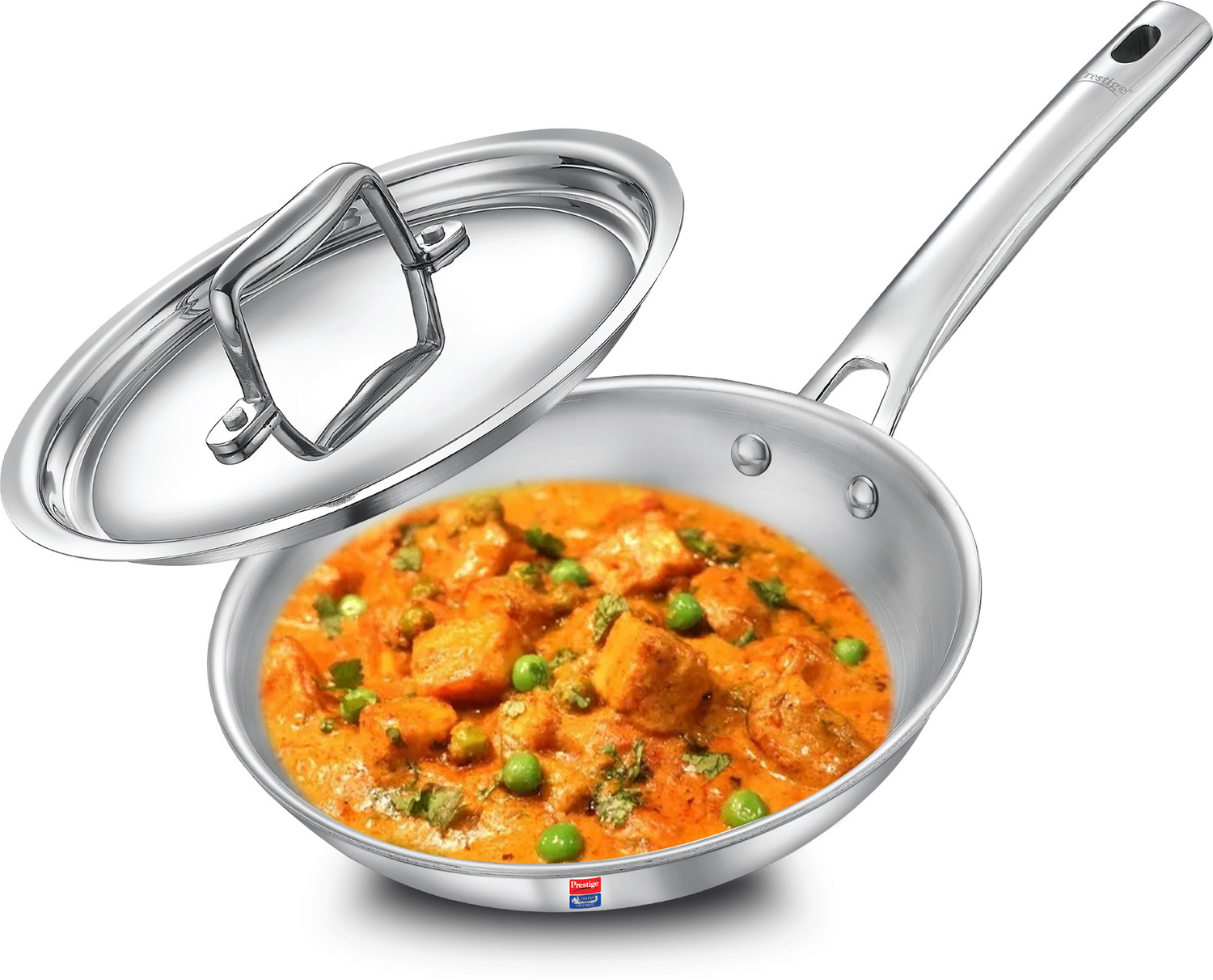 Image of Hawkins 22 cm Frying Pan, Triply Stainless Steel Fry Pan with Stainless Steel Handle Fry Pan 22 cm diameter with Lid 0.6 L capacity (Triply, Induction Bottom)
