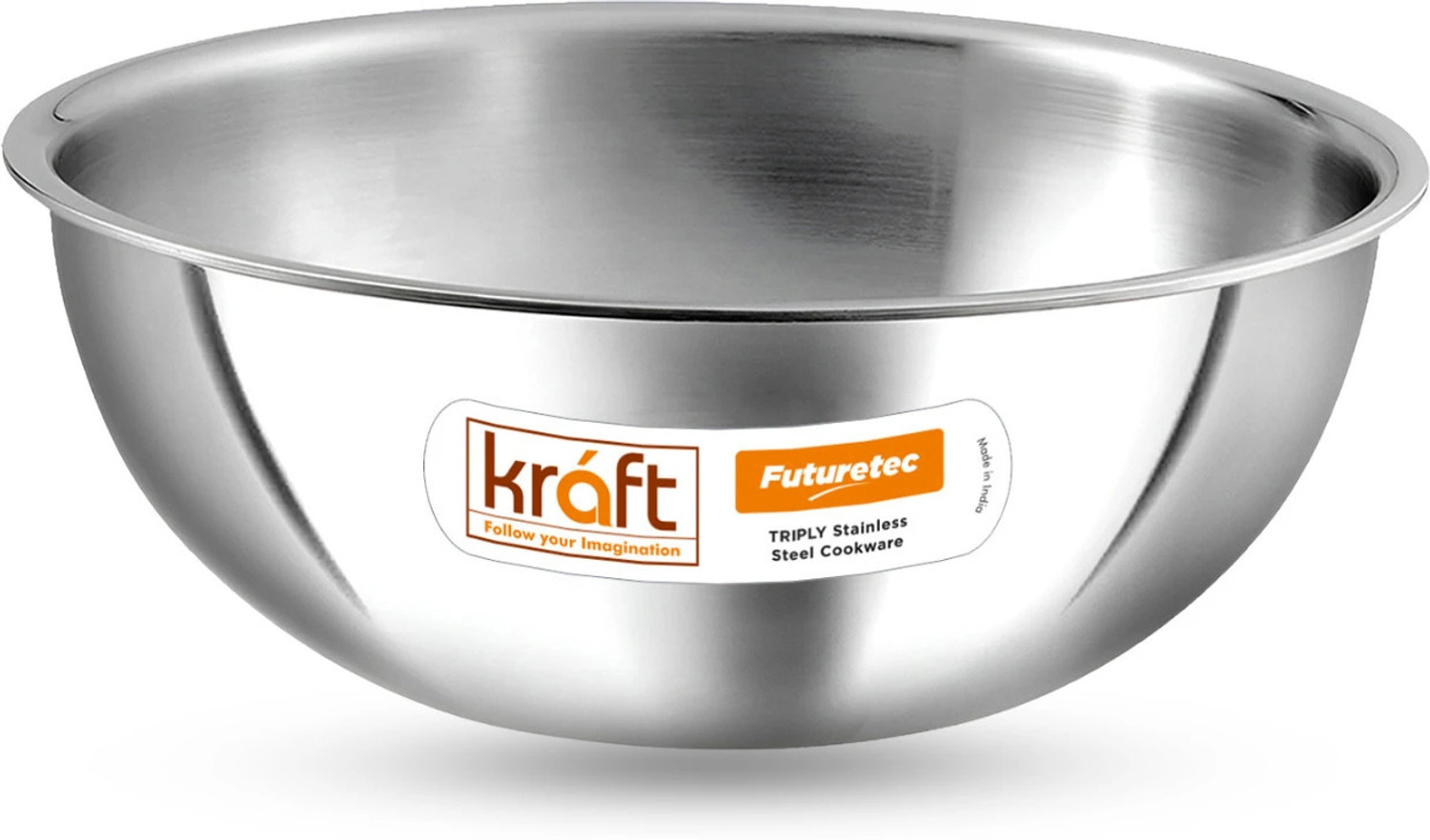 Image of Kraft Stainless Steel Futuretec Triply Stainless Steel Extra Deep Kadhai 24 cm diameter with Lid 3.3 L capacity (Stainless Steel, Induction Bottom)