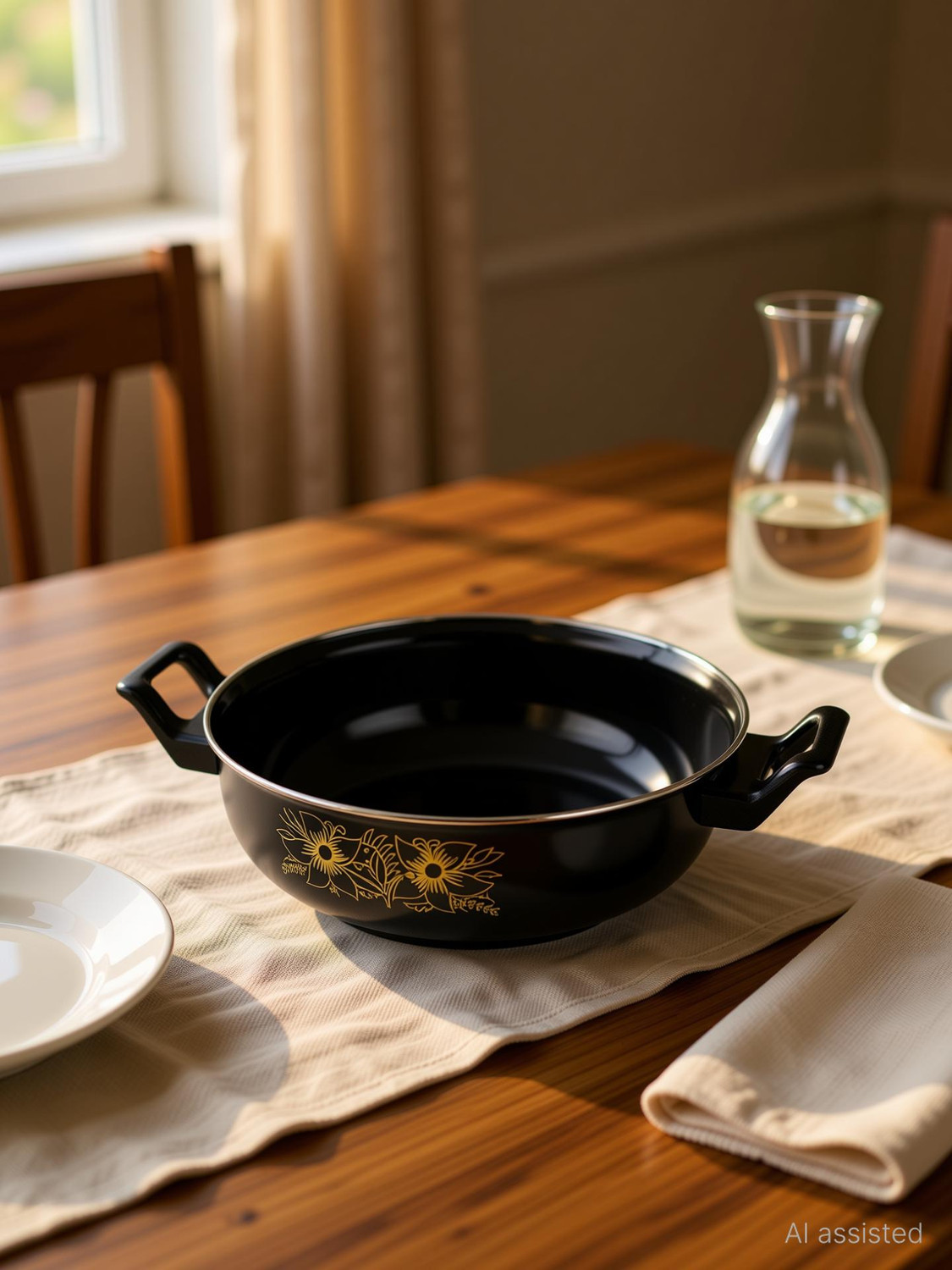 Image of jainpent Non-Stick Kadhai with Golden Floral Artwork Induction Bottom Non-Stick Coated Cookware Set (Cast Iron, 1 - Piece)