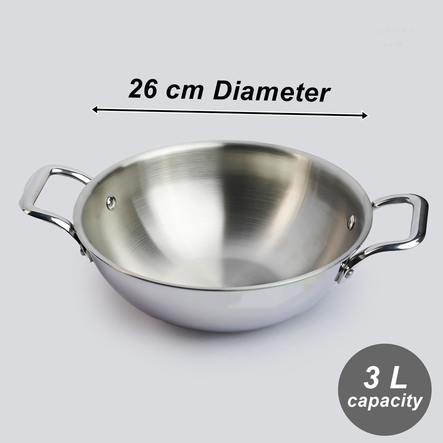 Image of DesiMaa Triply Stainless Steel kadhai 26 cm Kadhai 26 cm diameter 3 L capacity (Triply, Induction Bottom)