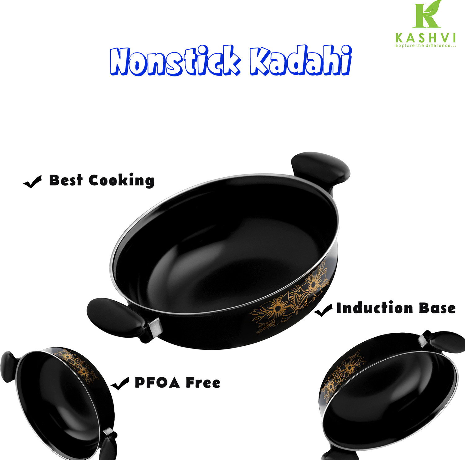 Image of Kashvi Premium Kadhai Kadhai 26 cm diameter 3.5 L capacity (Cast Iron, Non-stick, Induction Bottom)