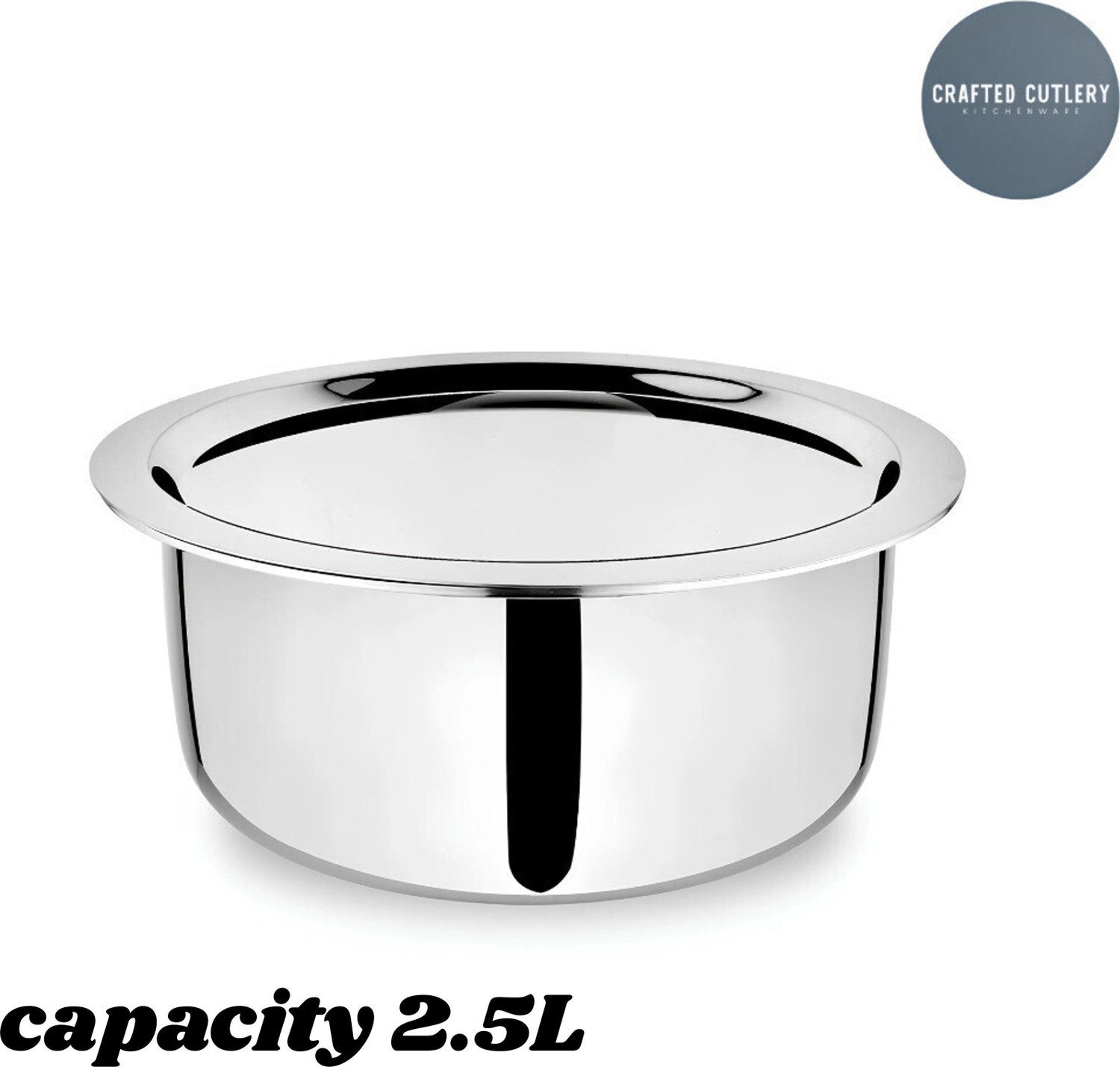 Image of CraftedCutlery Heavy Stainless Steel Tope With Lid | Bhagola | Patila | Flat Bottom Tope 2.5 L capacity 22 cm diameter (Stainless Steel, Induction Bottom)