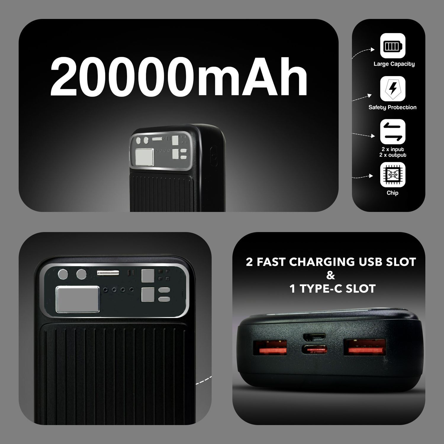 Image of Soroo Future 20000 mAh 30 W Ultra Compact Power Bank (Black, Lithium-ion, Fast Charging for Mobile, Speaker, Tablet, Earbuds)