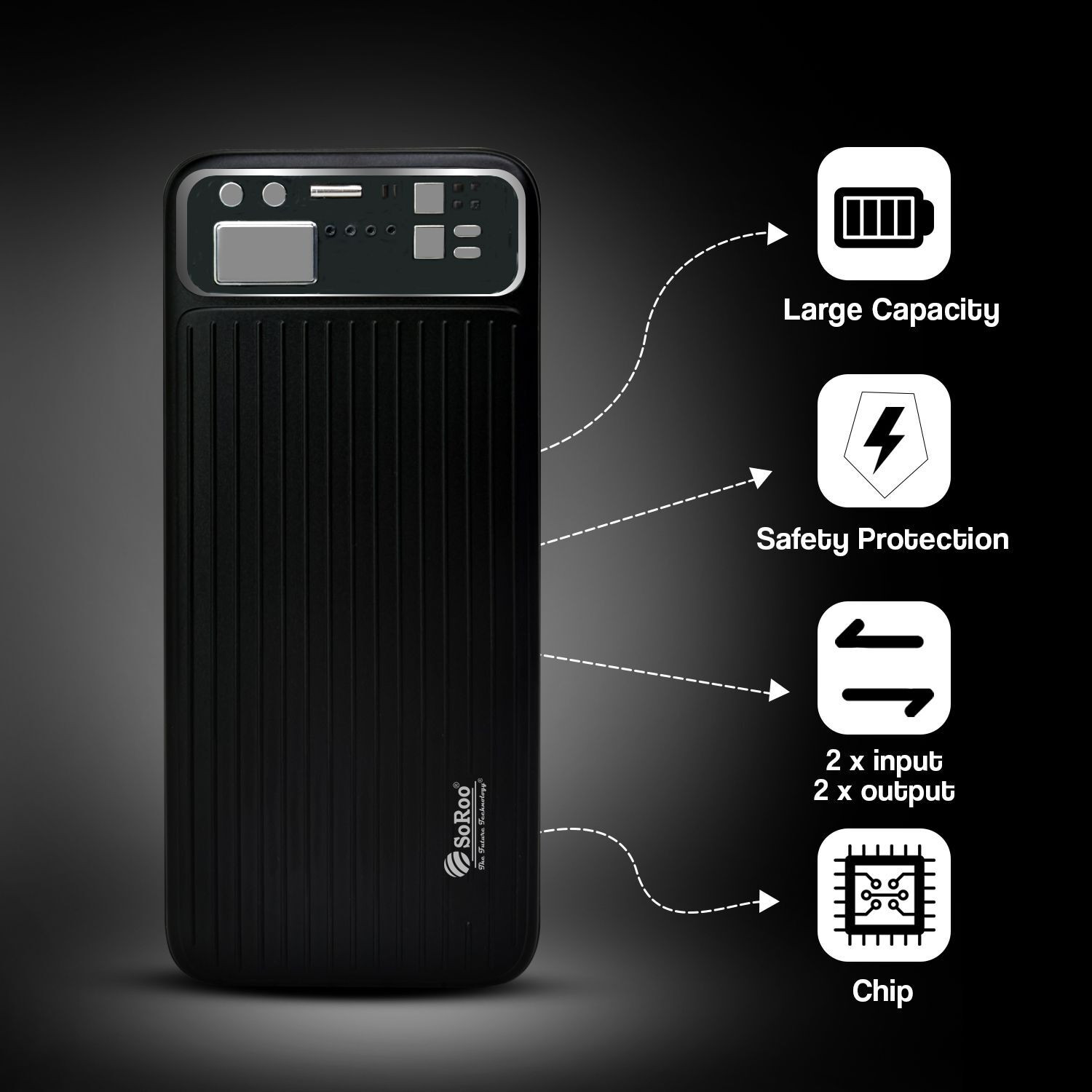 Image of Soroo Future 20000 mAh 30 W Ultra Compact Power Bank (Black, Lithium-ion, Fast Charging for Mobile, Speaker, Tablet, Earbuds)