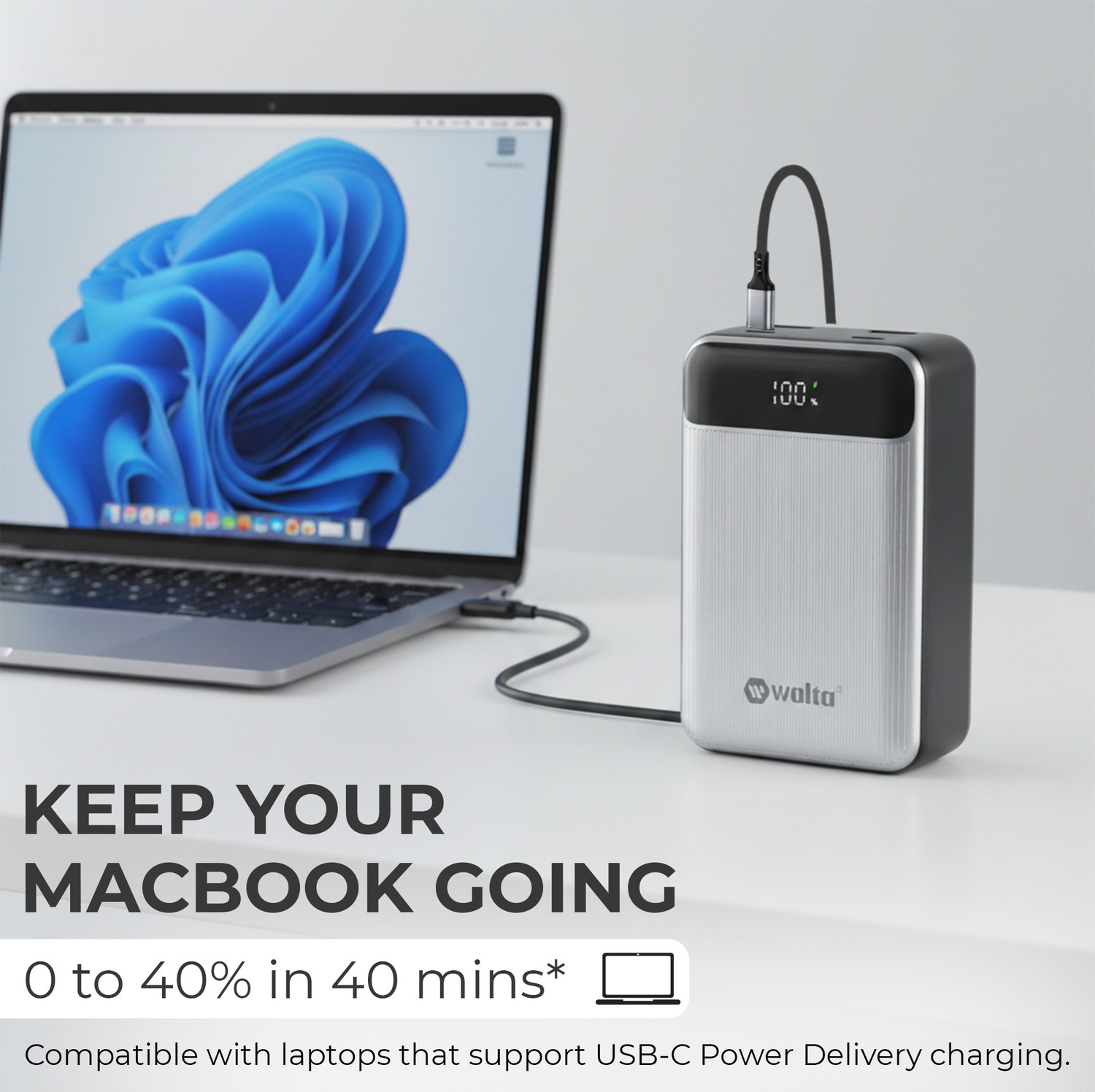 Image of walta 30000 mAh 65 W With MagSafe Ultra Compact Power Bank (Black, Lithium-ion, Quick Charge 3.0 for Laptop, Mobile)