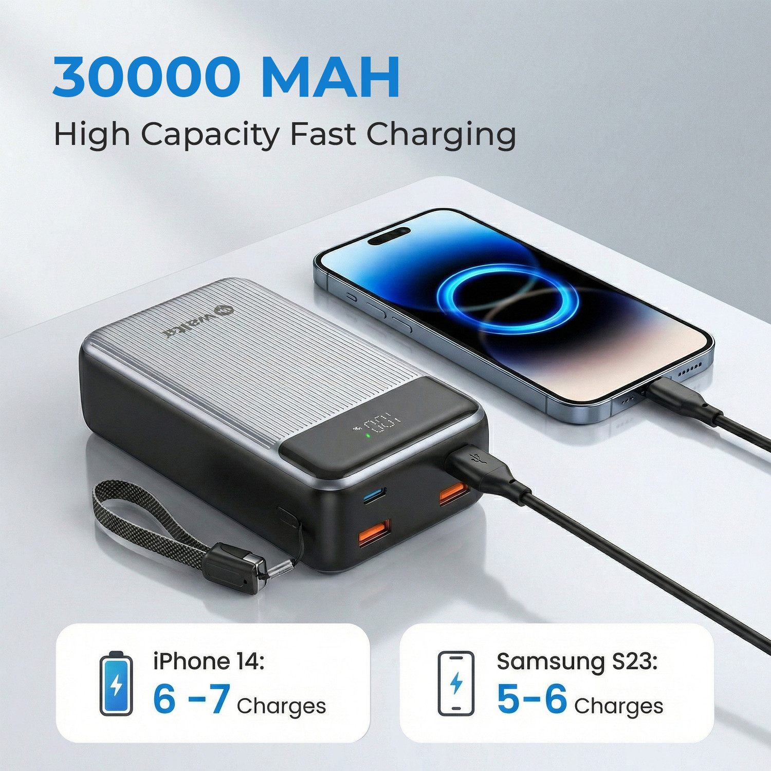 Image of walta 30000 mAh 65 W With MagSafe Ultra Compact Power Bank (Black, Lithium-ion, Quick Charge 3.0 for Laptop, Mobile)