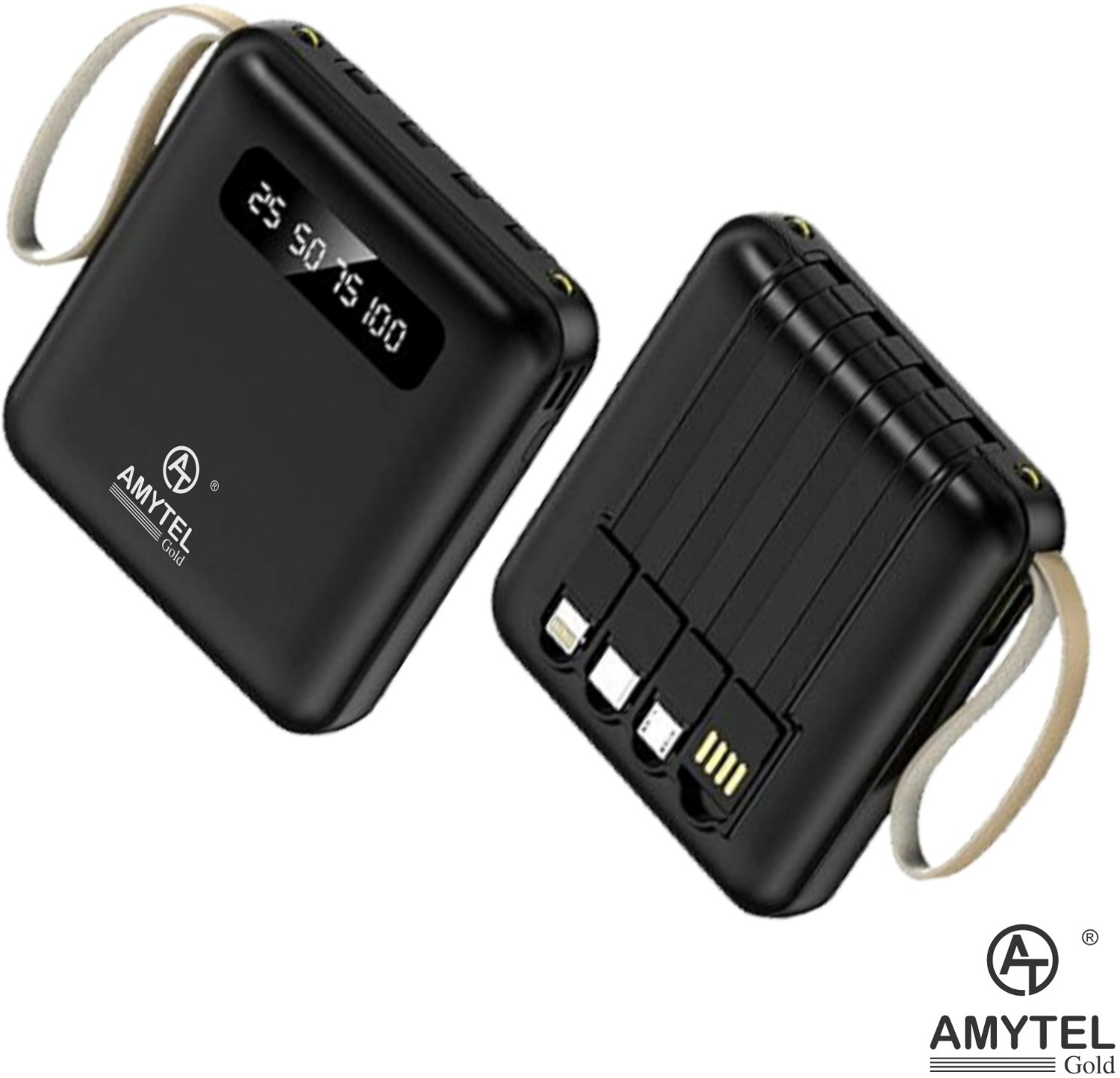 Image of AMYTEL 10000 mAh Compact Pocket Size Power Bank (Black, Lithium Polymer, Power Delivery 2.0, Quick Charge 2.0 for Mobile, Tablet, Smartband, Speaker)