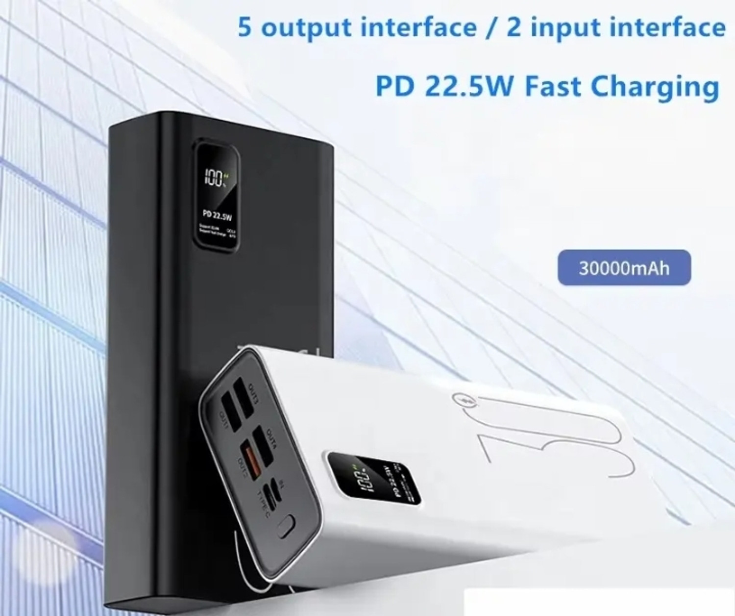Image of GIFNI 30000 mAh 22 W Compact Pocket Size Power Bank (Black, Lithium Polymer, Fast Charging, Power Delivery 3.0 for Mobile, Earbuds)