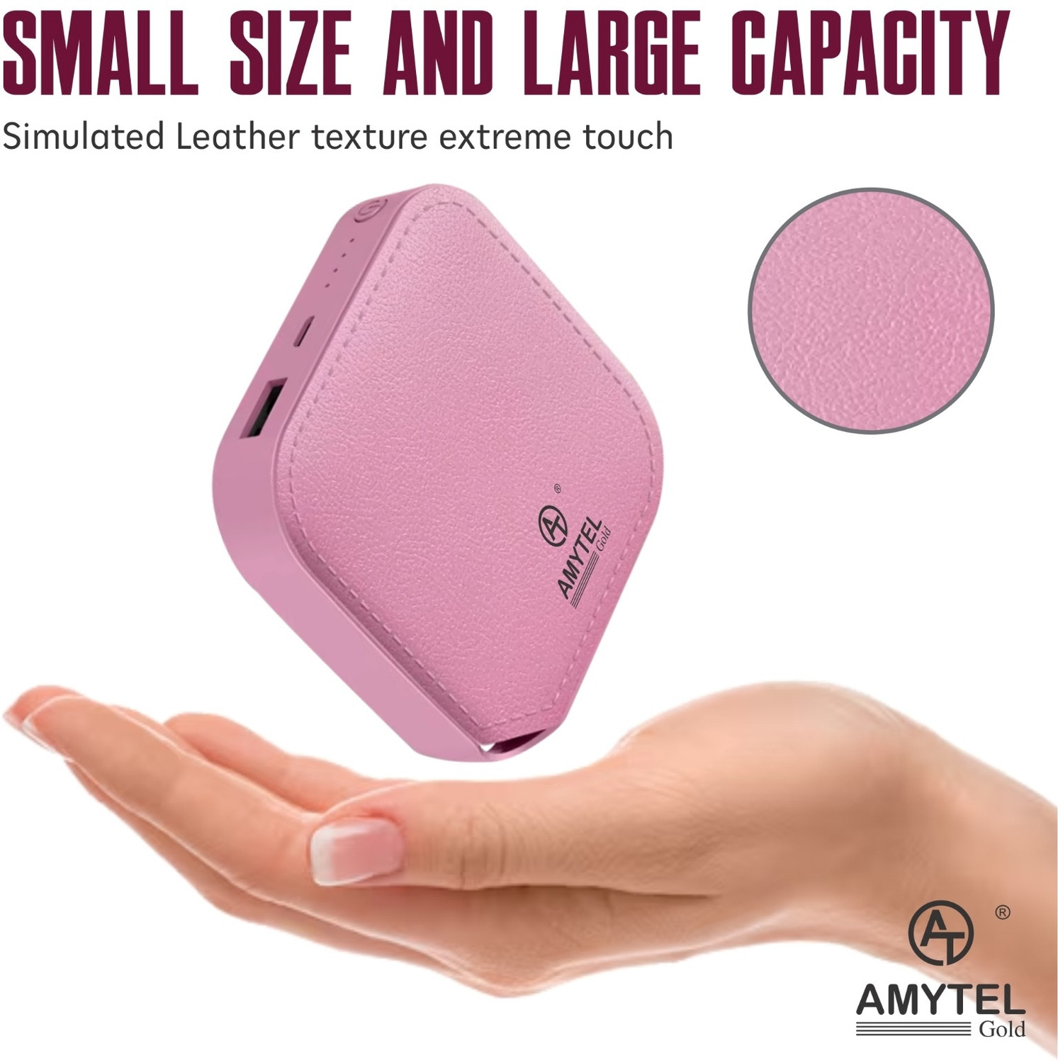 Image of AMYTEL 10000 mAh 15 W Nano Pocket Size Power Bank (Pink, Lithium-ion, Power Delivery 2.0, Quick Charge 2.0, Quick Charge 3.0 for Mobile, Speaker, Tablet, Earbuds, Trimmer)