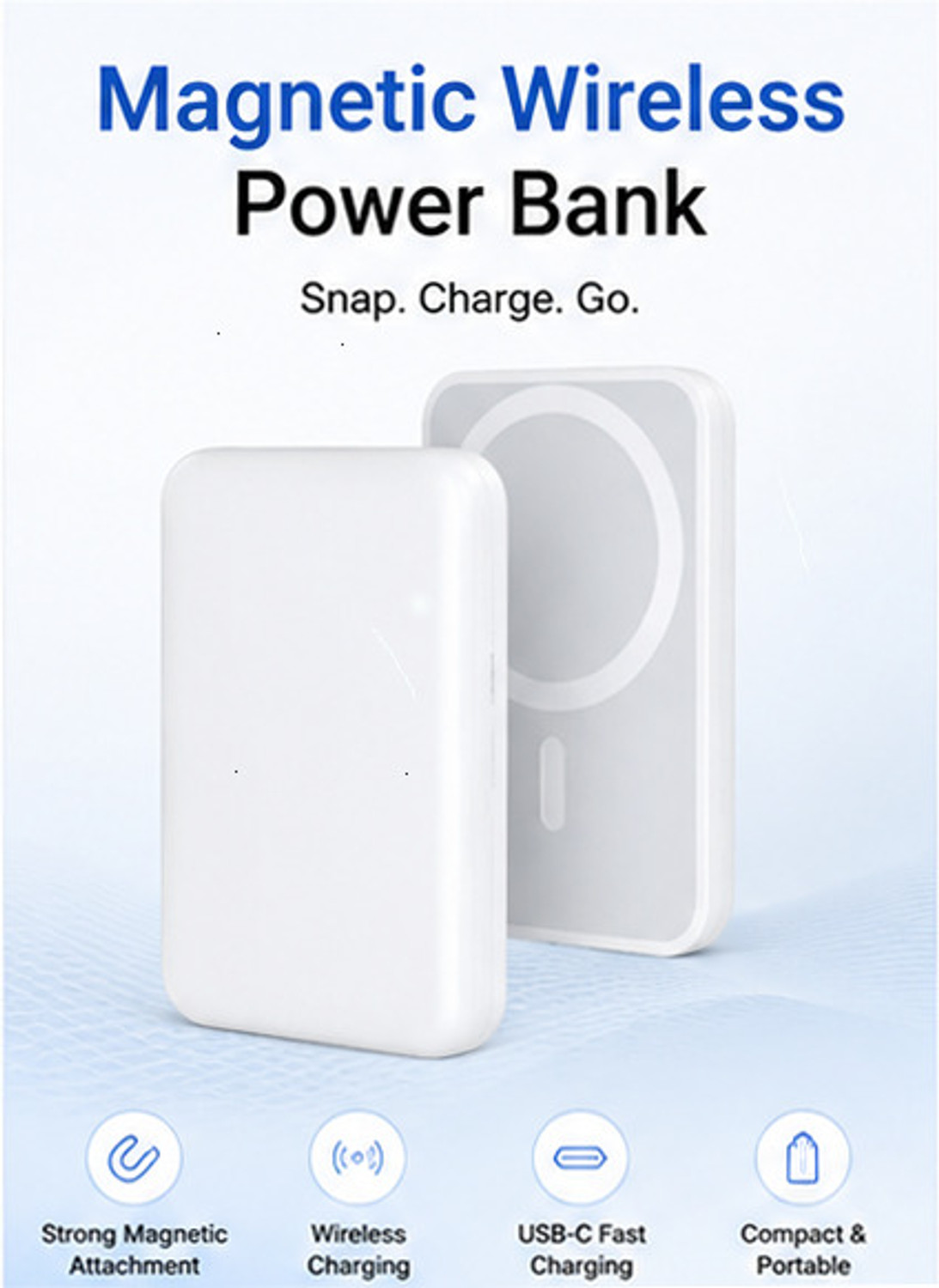 Image of Rasta 5000 mAh 5 W Wireless With MagSafe Mini Pocket Size Power Bank (White, Lithium Polymer, for Mobile)