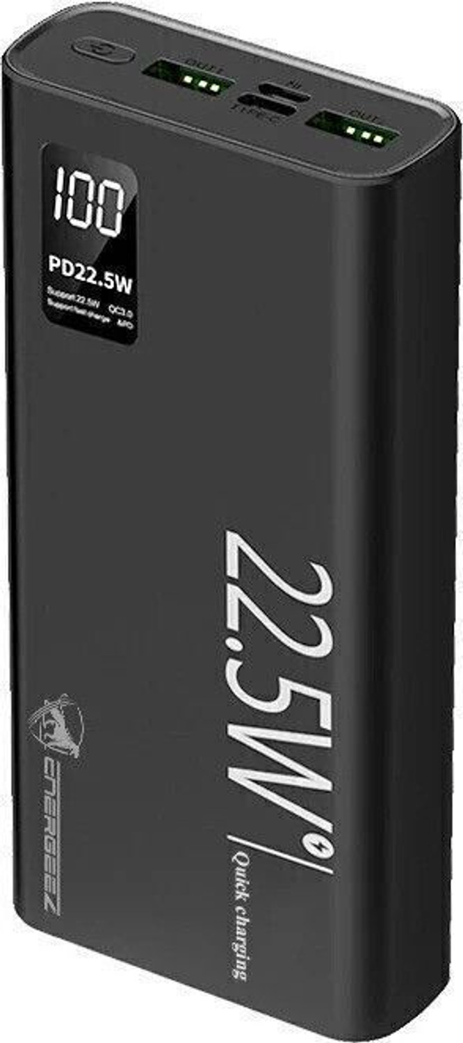 Image of ENERGEEZ 20000 mAh 22.5 W Compact Pocket Size Power Bank (Black, Lithium Polymer, Quick Charge 3.0, Fast Charging, Quick Charge 2.0 for Mobile, Tablet, Smartwatch)