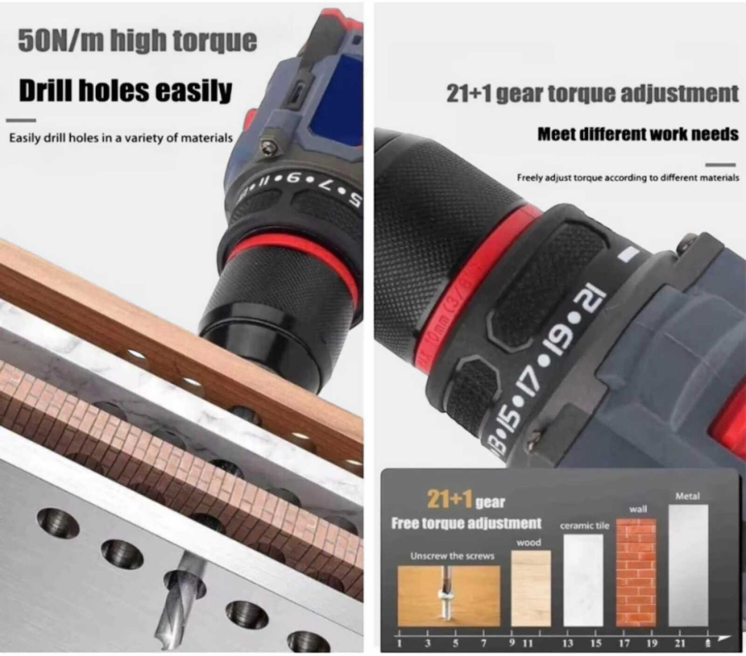 Image of NTH THOR-PRO SERIES Brushless Motor 18V Cordless Drill Machine Metal Chuck 50NM Torque, 2 Speed Modes 0-500 RPM /0-3000 RPM Cordless Drill (10 mm Chuck Size)