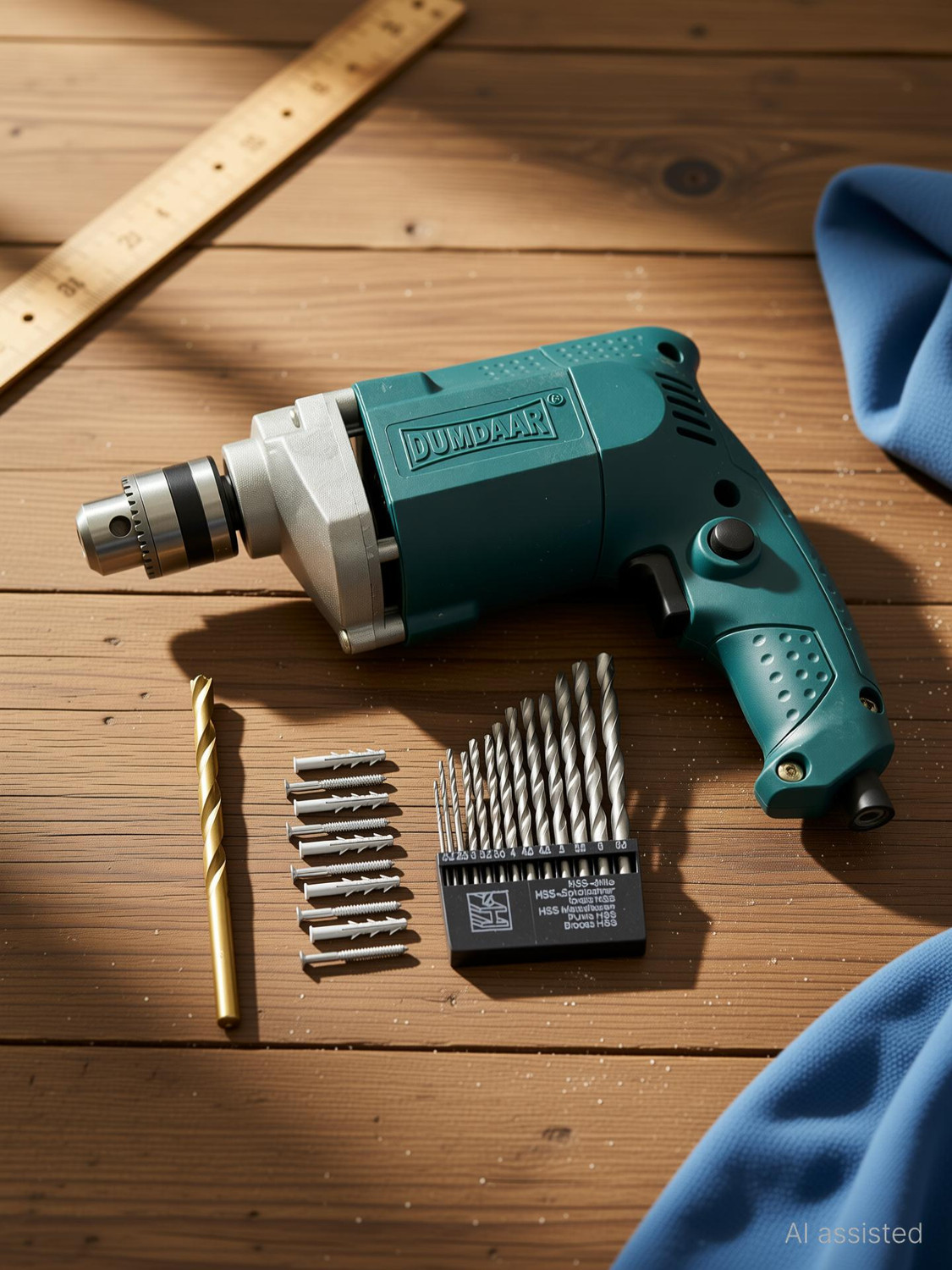 DUMDAAR 100% Copper Winding 350W 10mm Electric Drill machine with 1pc Masonry 13pc HSS bit & Gitti Screw 10pc set Pistol Grip Drill