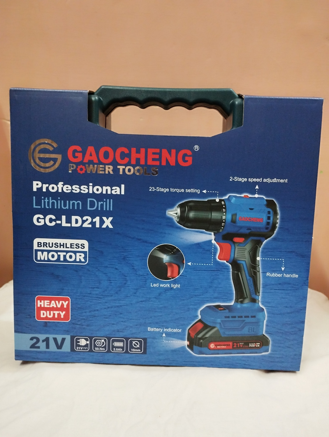 GAOCHENG Cordless dril, 2-stage speed adjustment,Battery indicator,Powerbutton GC-LD21X(Brushless motor) with LED light,23 stage torque sold by SSS Traders Cordless Drill