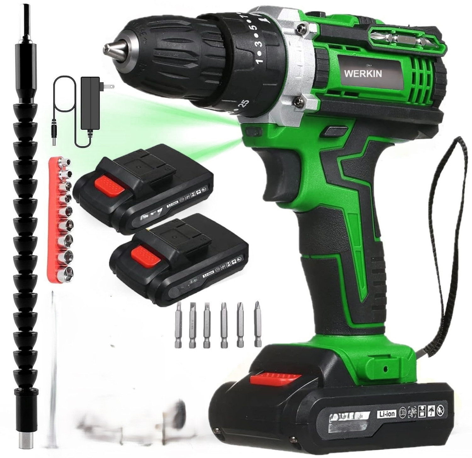 STARKUT 20V WERKIN Cordless Hammer, Impact Drill Machine Kit | 50Nm Torque|2 Speed Mode Forward And Backward | LED Light | 2.0Ah Battery | Fast Charge Cordless Drill