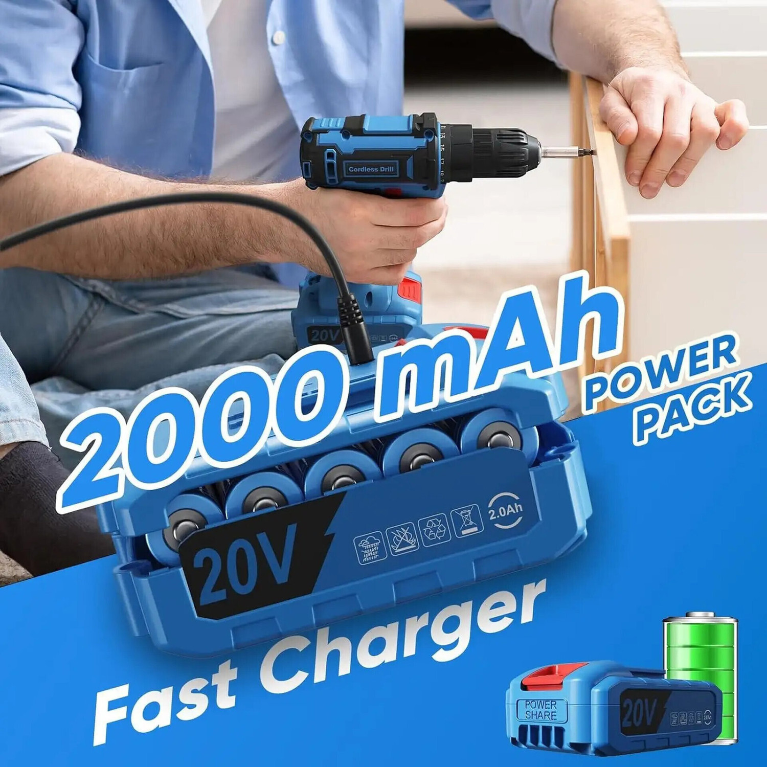 Image of NUVIO DOUBLE BATTERY Cordless Drill Set 48V Electric Drill Machine Kit Electric Drill Driver Dual Speed Keyless Chuck LED Multi Bits Kit Cordless Drill (10 mm Chuck Size)